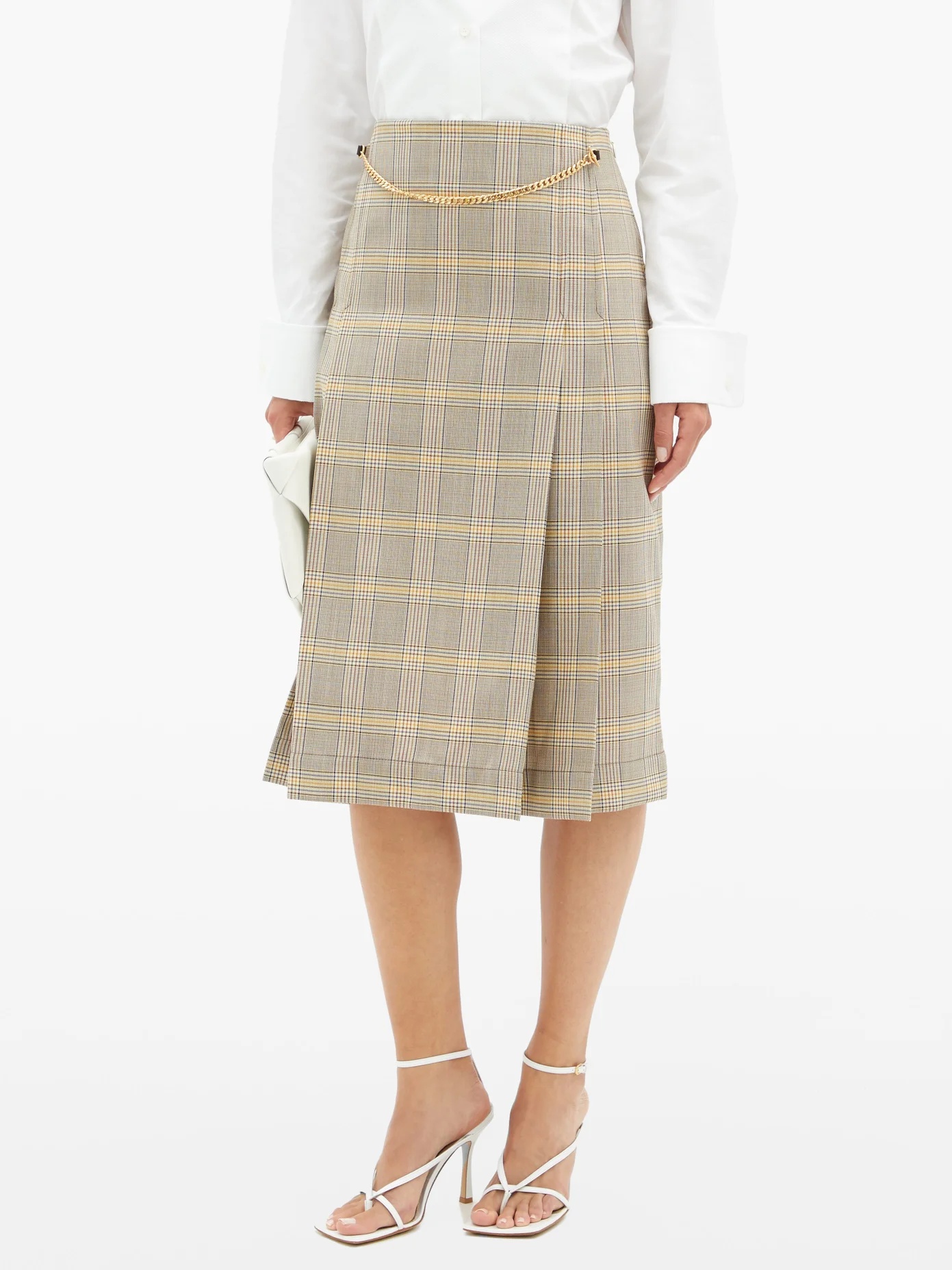 Belted pleated checked-wool high-rise skirt - 6