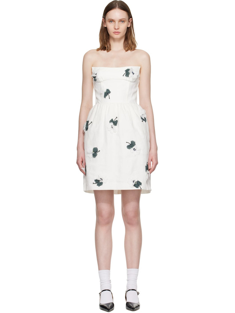 White Floral Appliqué Strapless Minidress 1