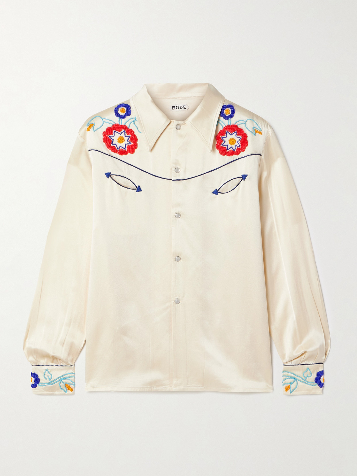 Garden Party Bead-embellished Embroidered Silk-satin Shirt - 1