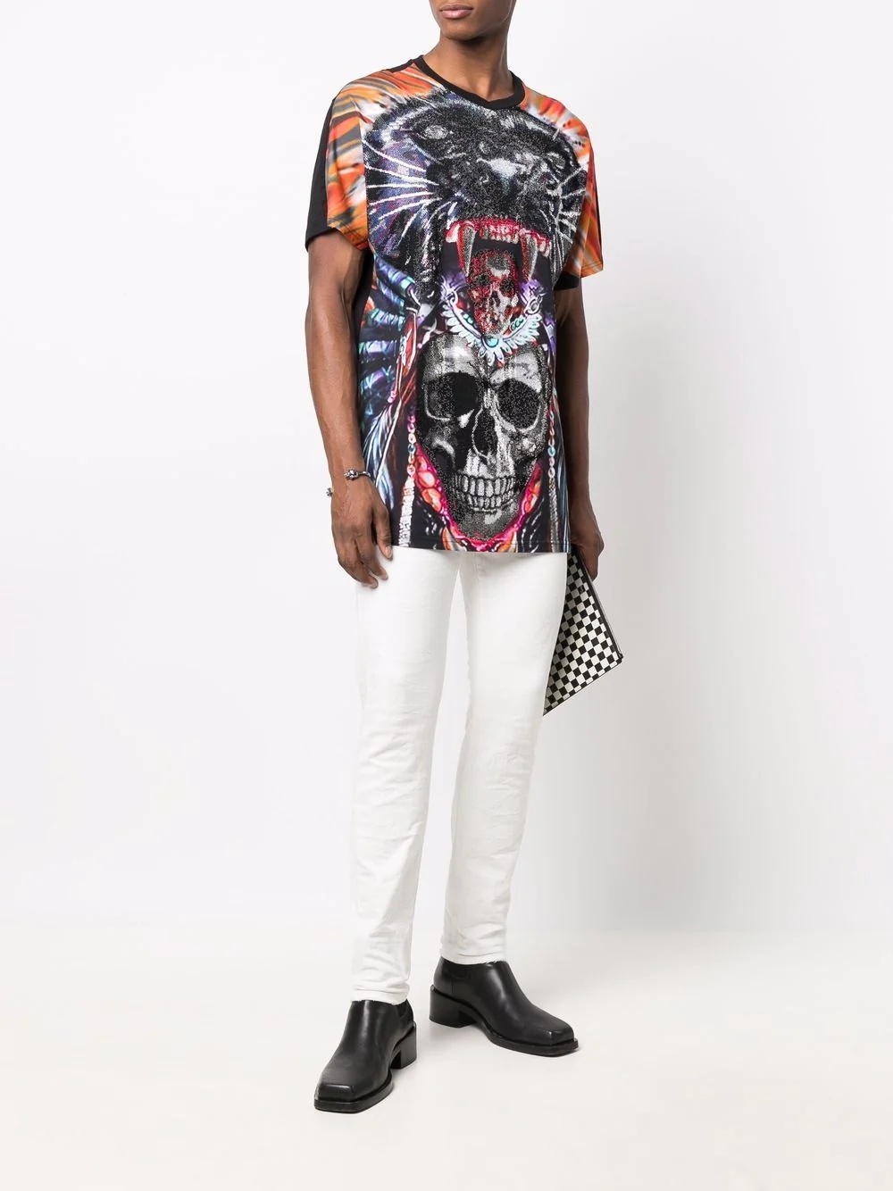 crystal-embellished skull print T-shirt - 2