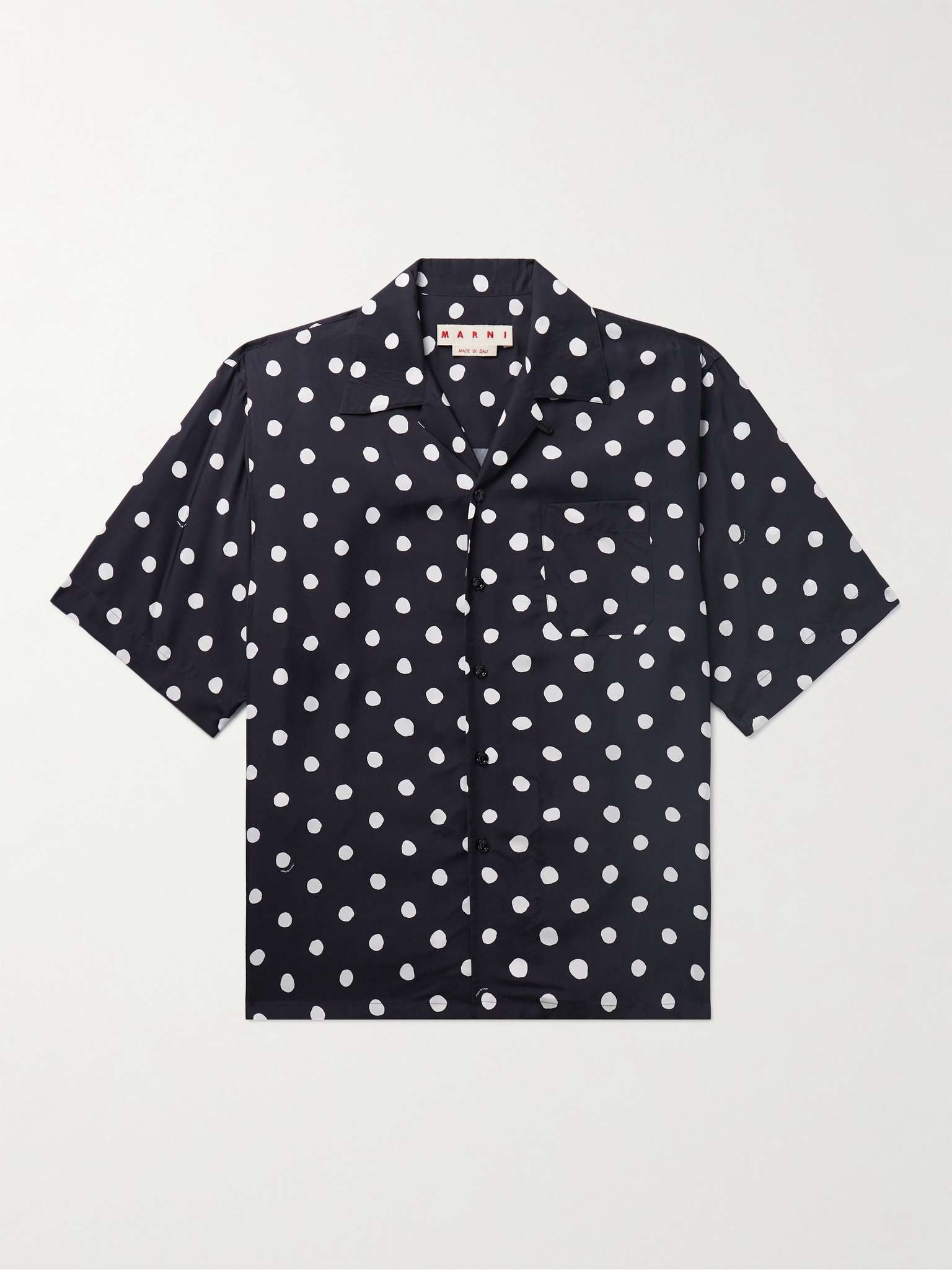 Convertible-Collar Polka-Dot Satin Shirt - 1