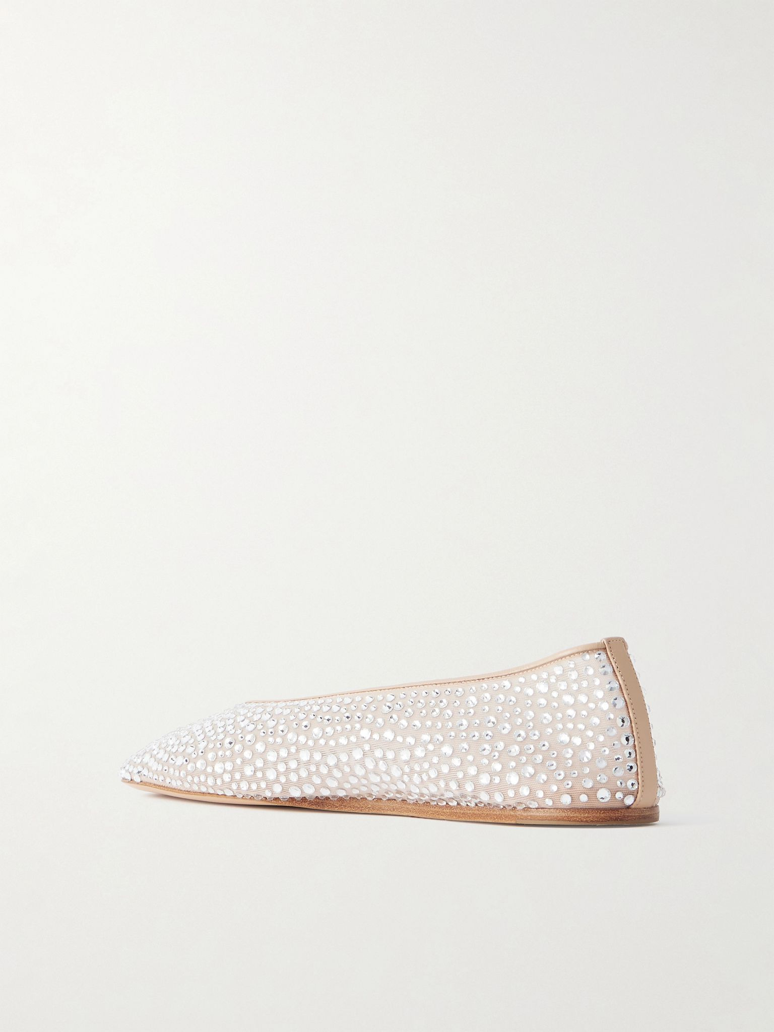 Luna crystal-embellished leather-trimmed mesh flats Light brown - 3