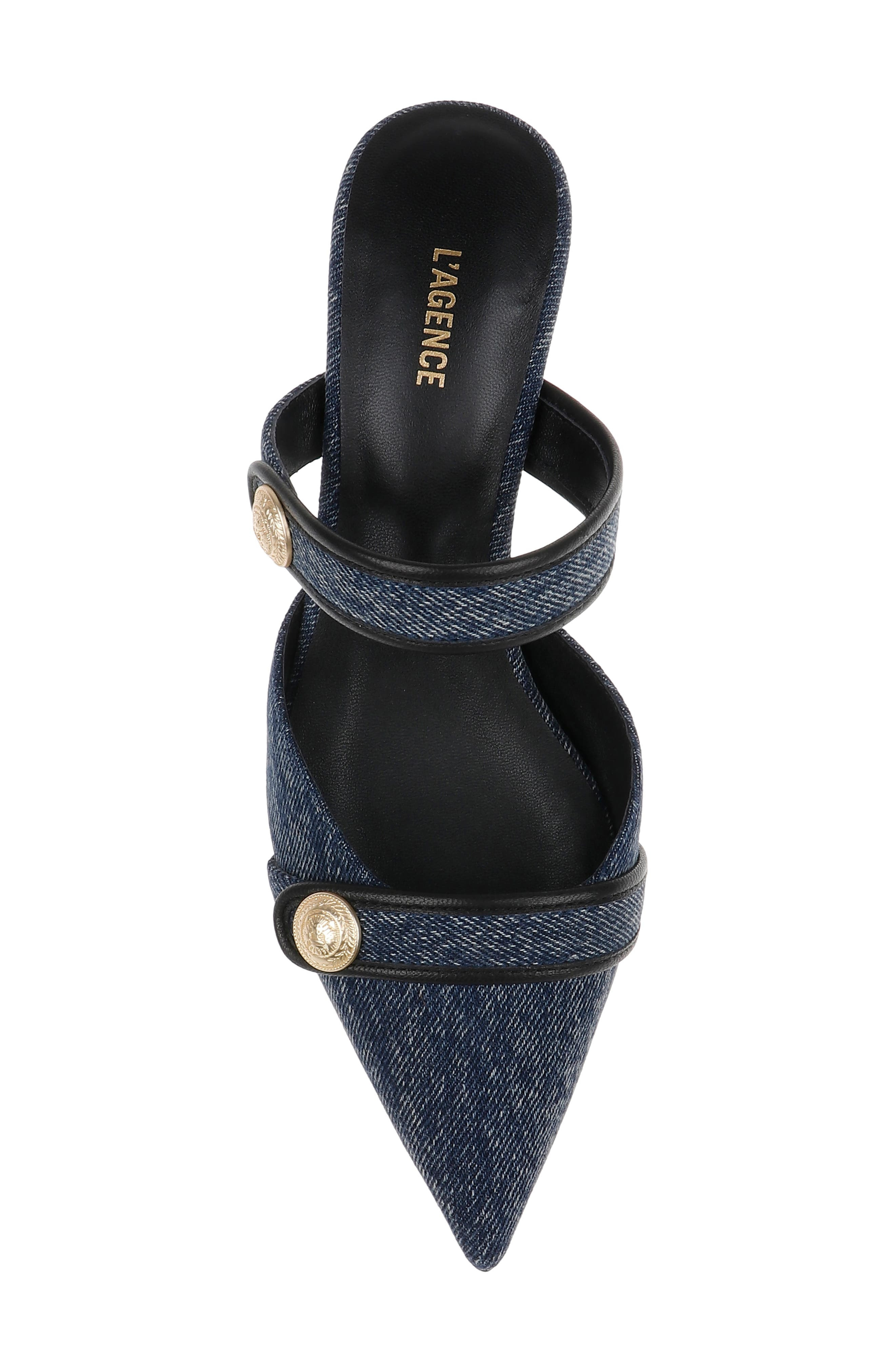L'AGENCE Gilliane Mary Jane Pointed Toe Kitten Heel Mule in Dark Denim at Nordstrom - 5