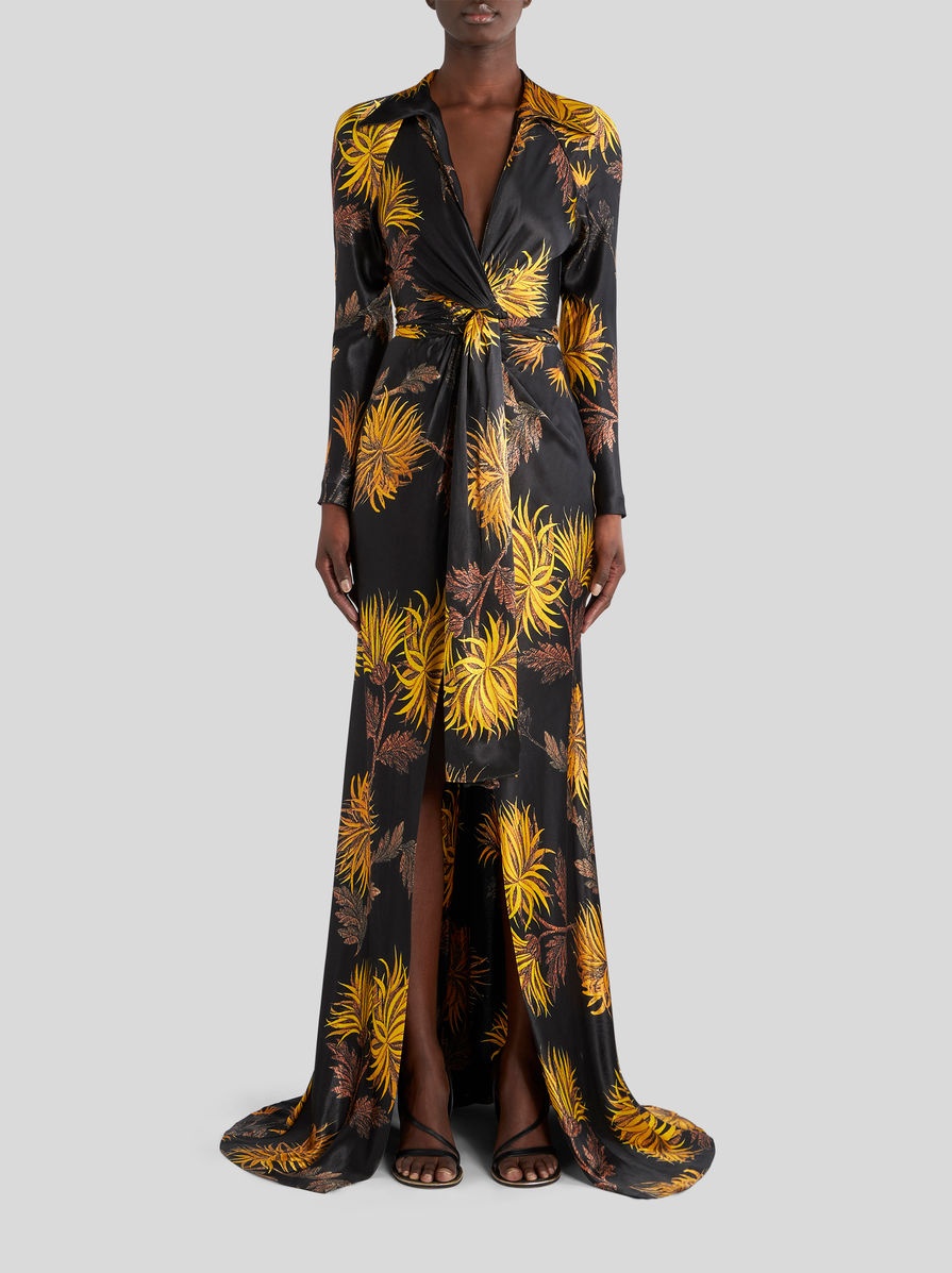 LONG WRAP DRESS WITH DAHLIAS - 3