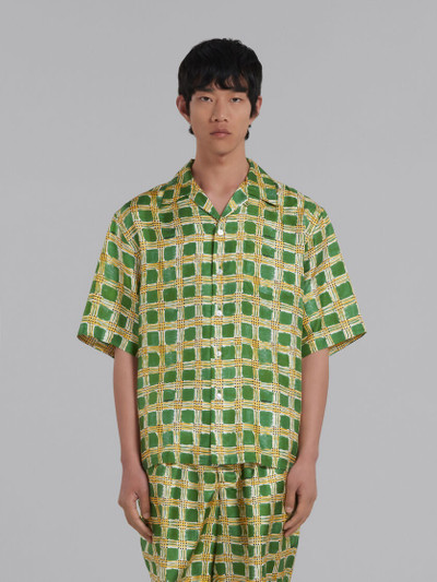 Marni GREEN SILK TWILL SHIRT WITH CHECK FIELDS PRINT outlook