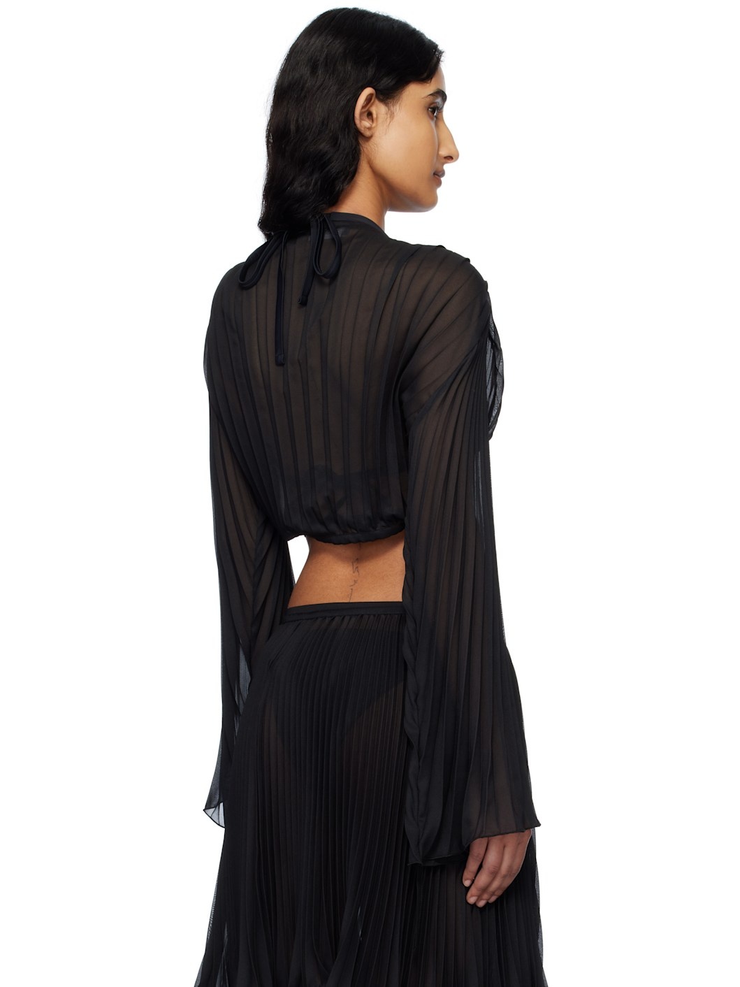 Black Safety Pin Pleated Cover-up Top - 3