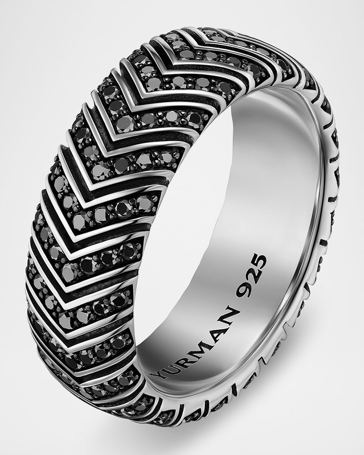 Men's Chevron Band Ring in Silver with Diamonds, 8mm - 3