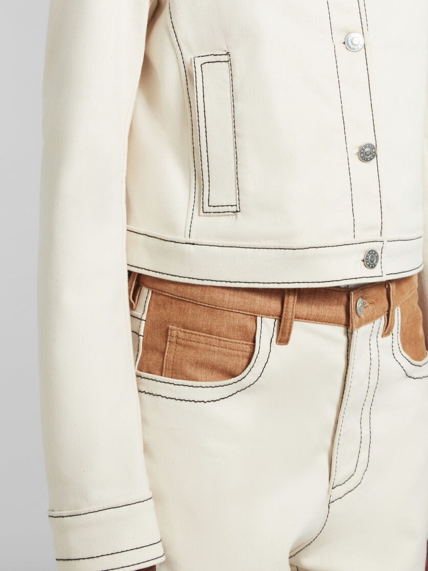 ECRU BIO DENIM TRUCKER JACKET WITH CONTRAST YOKE - 5