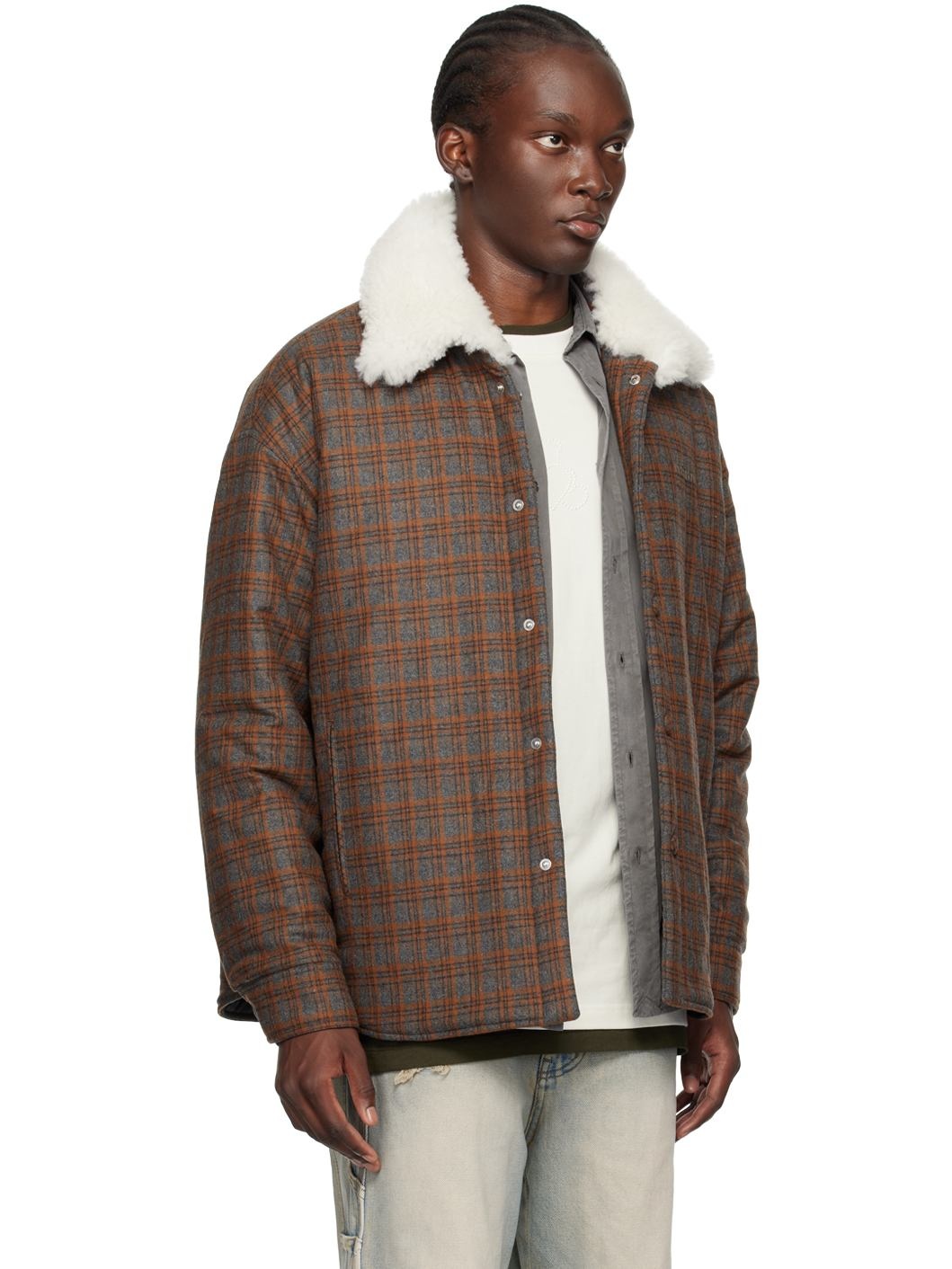 Brown Check Insulated Faux-Shearling Jacket - 2