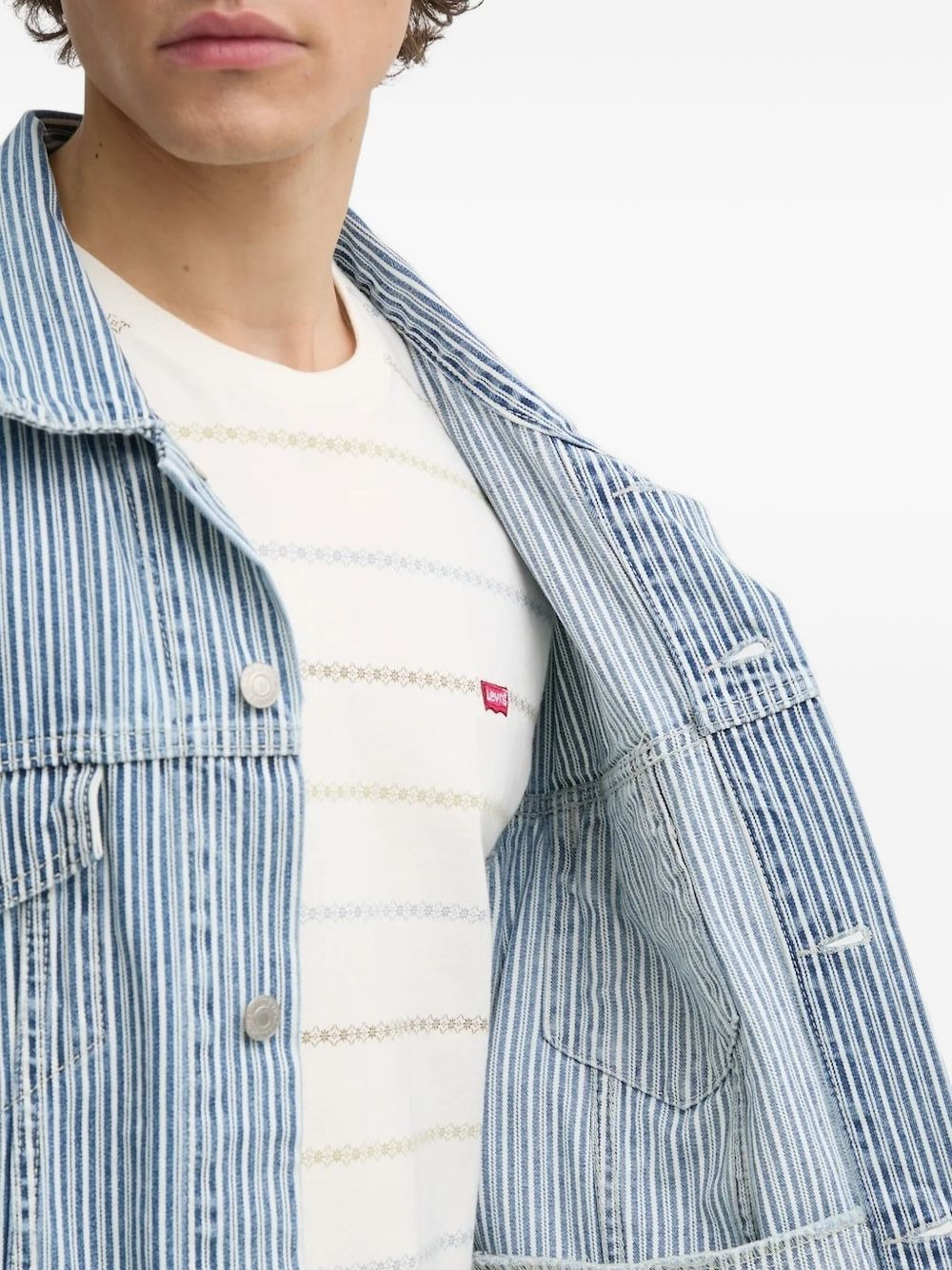 striped denim jacket - 4
