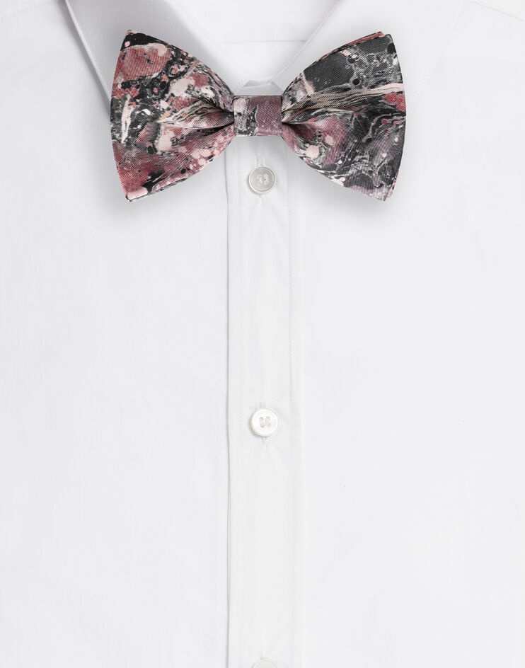 Silk bow-tie with purple marbled print - 1