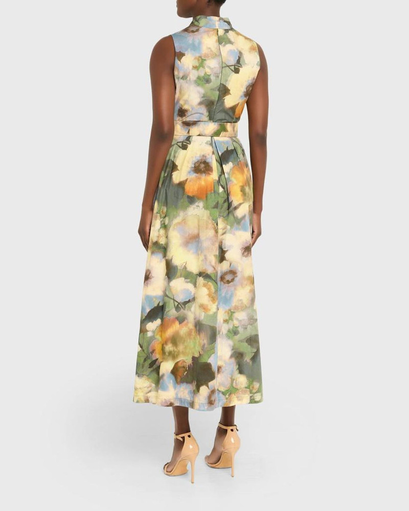 Floral-Print Cotton Sleeveless Midi Dress With Belt 3