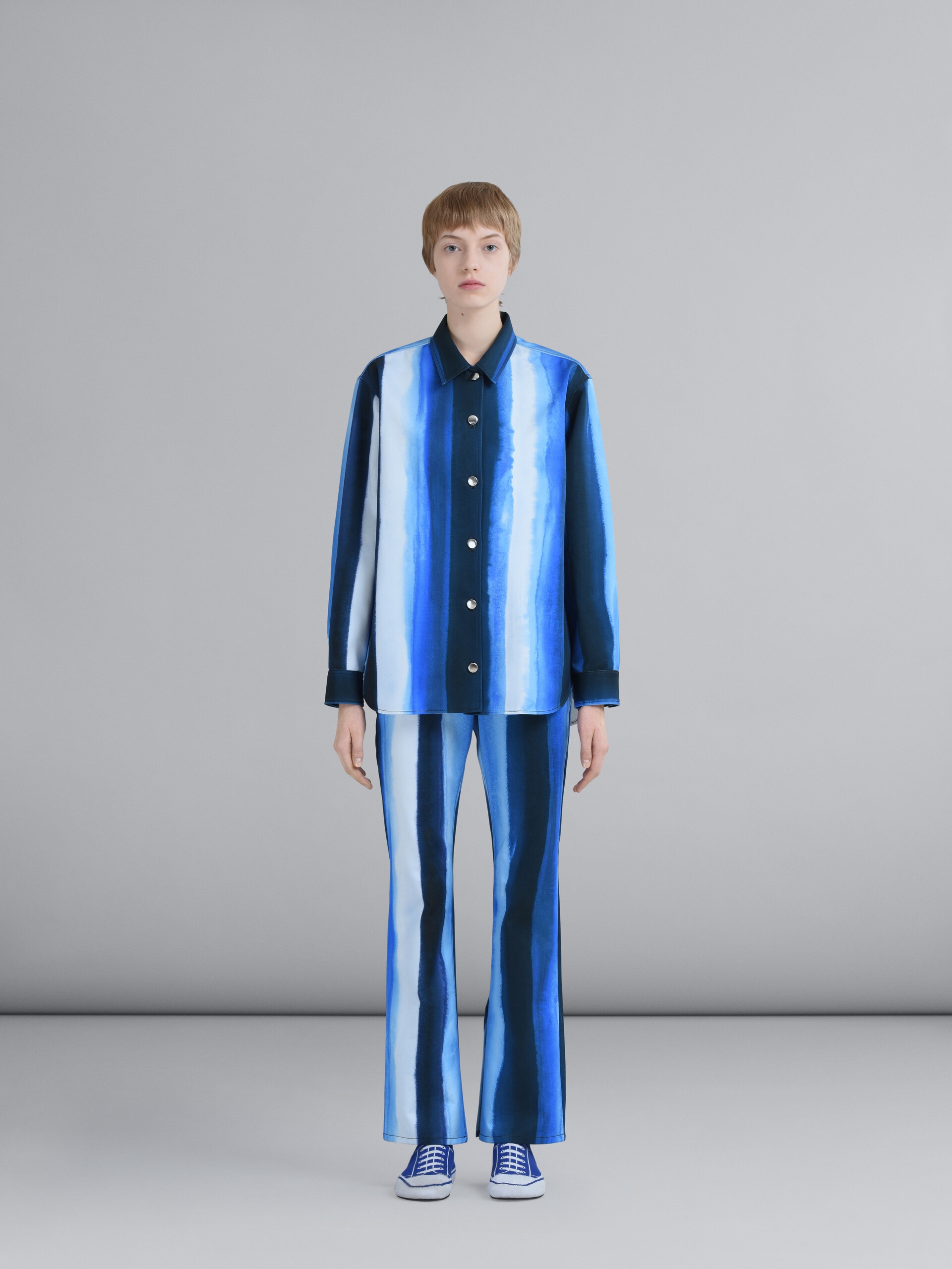 WATERFALL STRIPE PRINT COTTON DRILL PANTS - 2