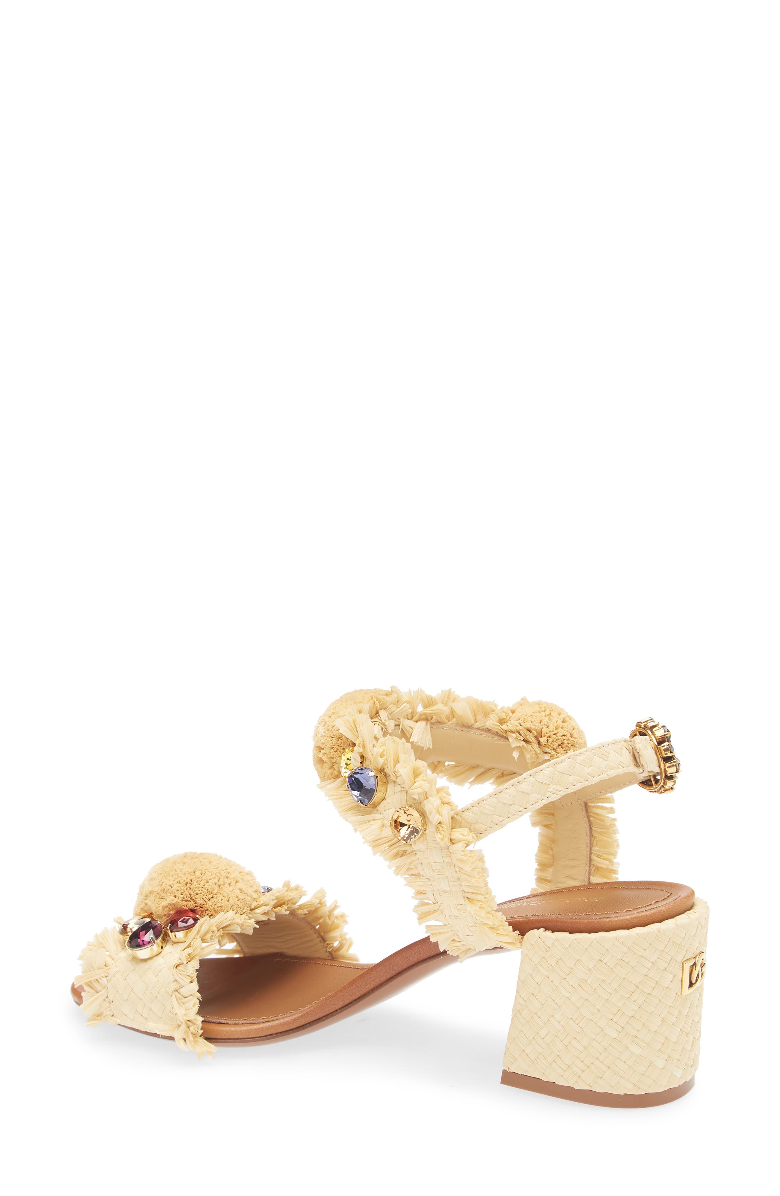 Dolce&Gabbana Crystal Embellished Raffia Sandal in 8B139 Naturale/Sabbia at Nordstrom - 2
