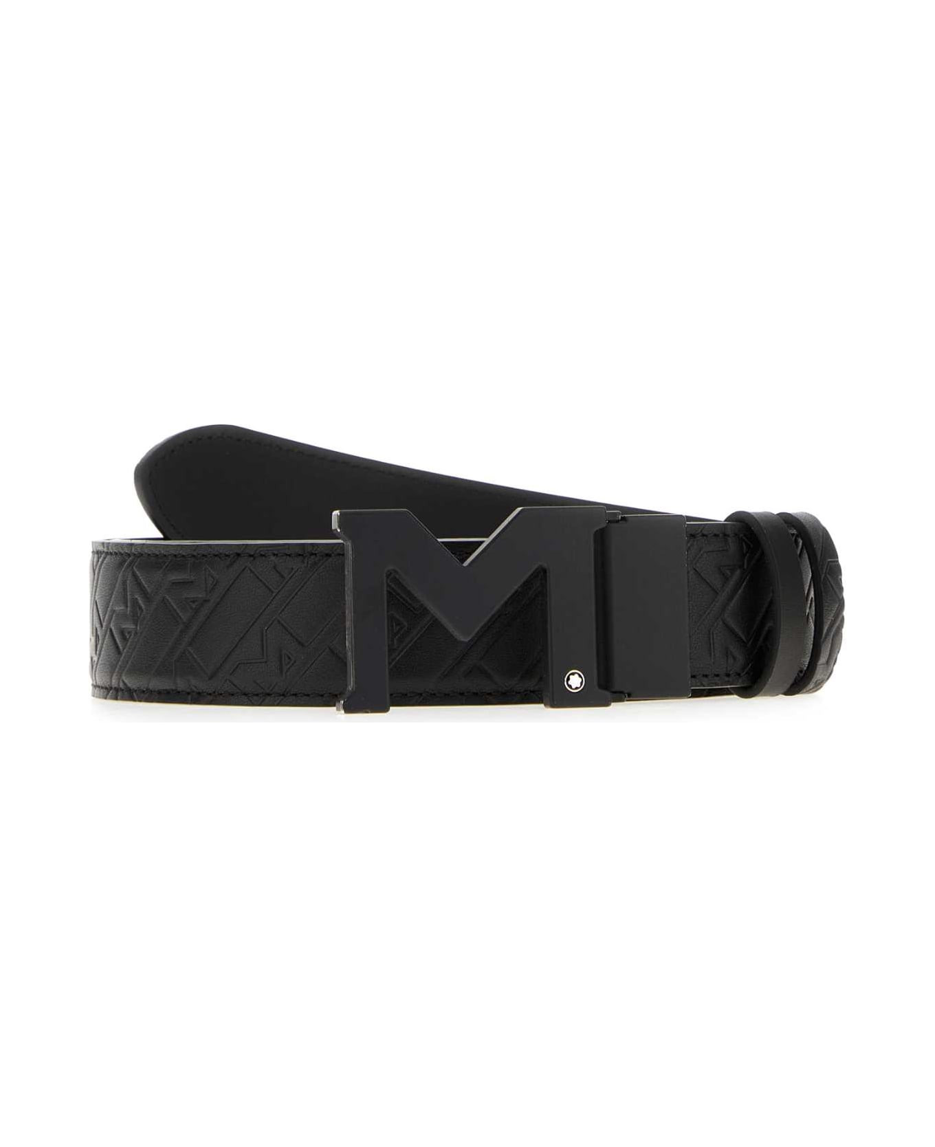 Black Leather Reversible Belt - 1