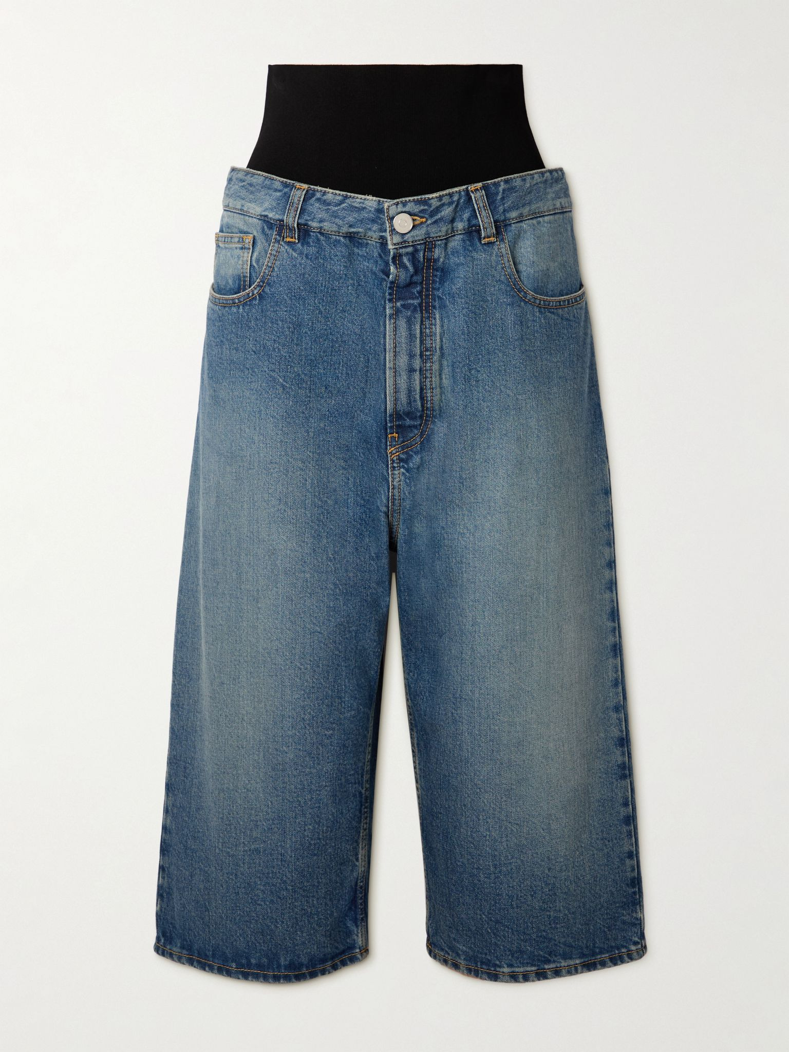 Jersey-trimmed denim shorts Blue - 1