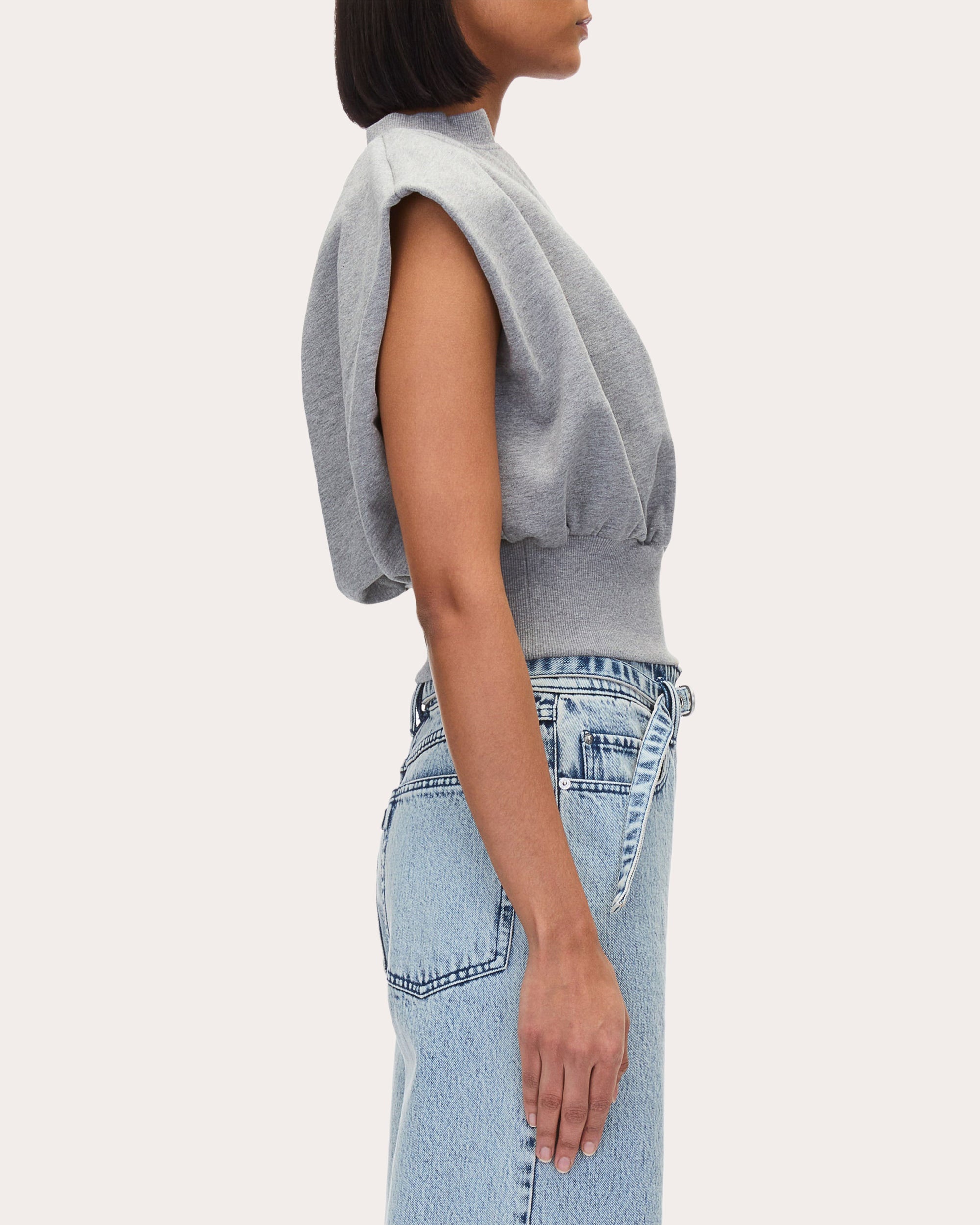 Gathered French Terry Knit Sleeveless Top - 3