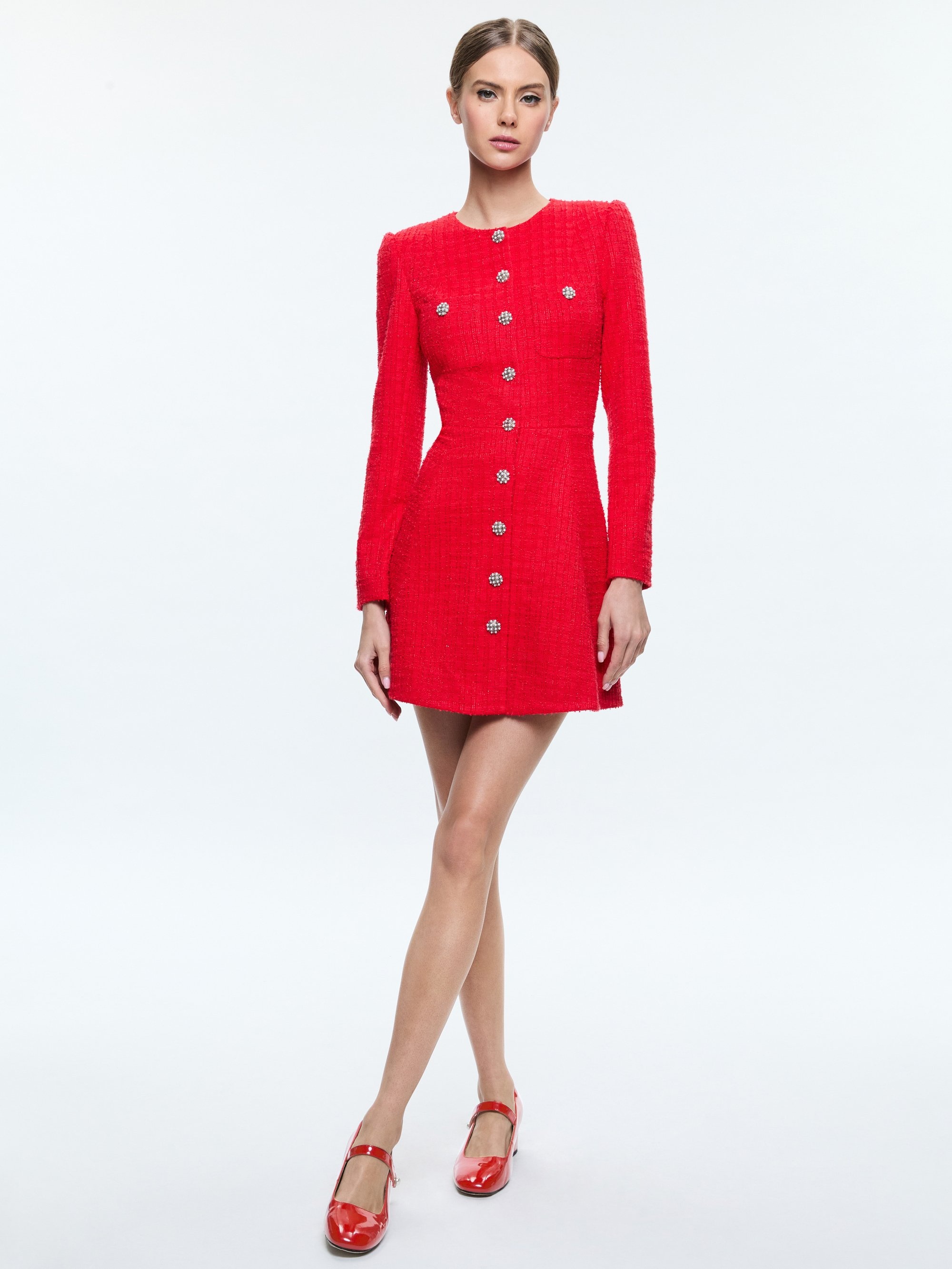 SHILOH LONG SLEEVE BUTTON FRONT MINI DRESS - 6