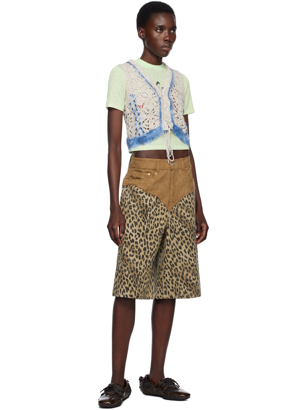 Beige Western Lace-Up Knit Vest - 5