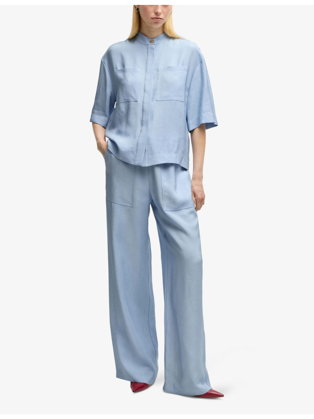 Elasticated-waist wide-leg woven trousers - 2