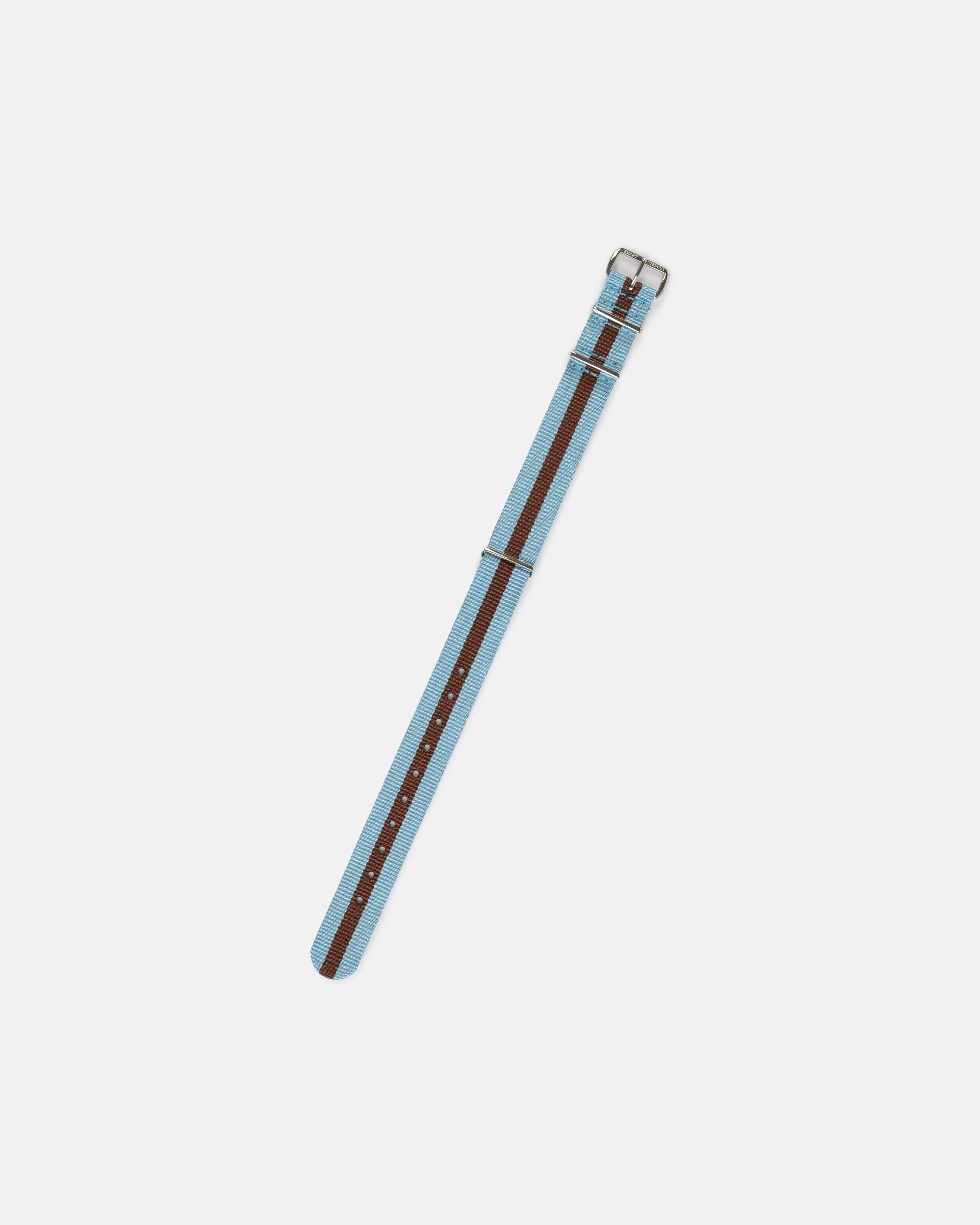 LIGHT BLUE & BROWN STRIPE NYLON WATCH STRAP - 1