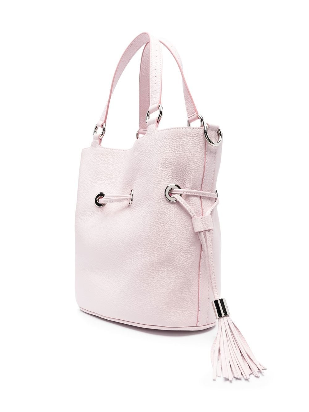 tassel-drawstring leather bucket bag - 3