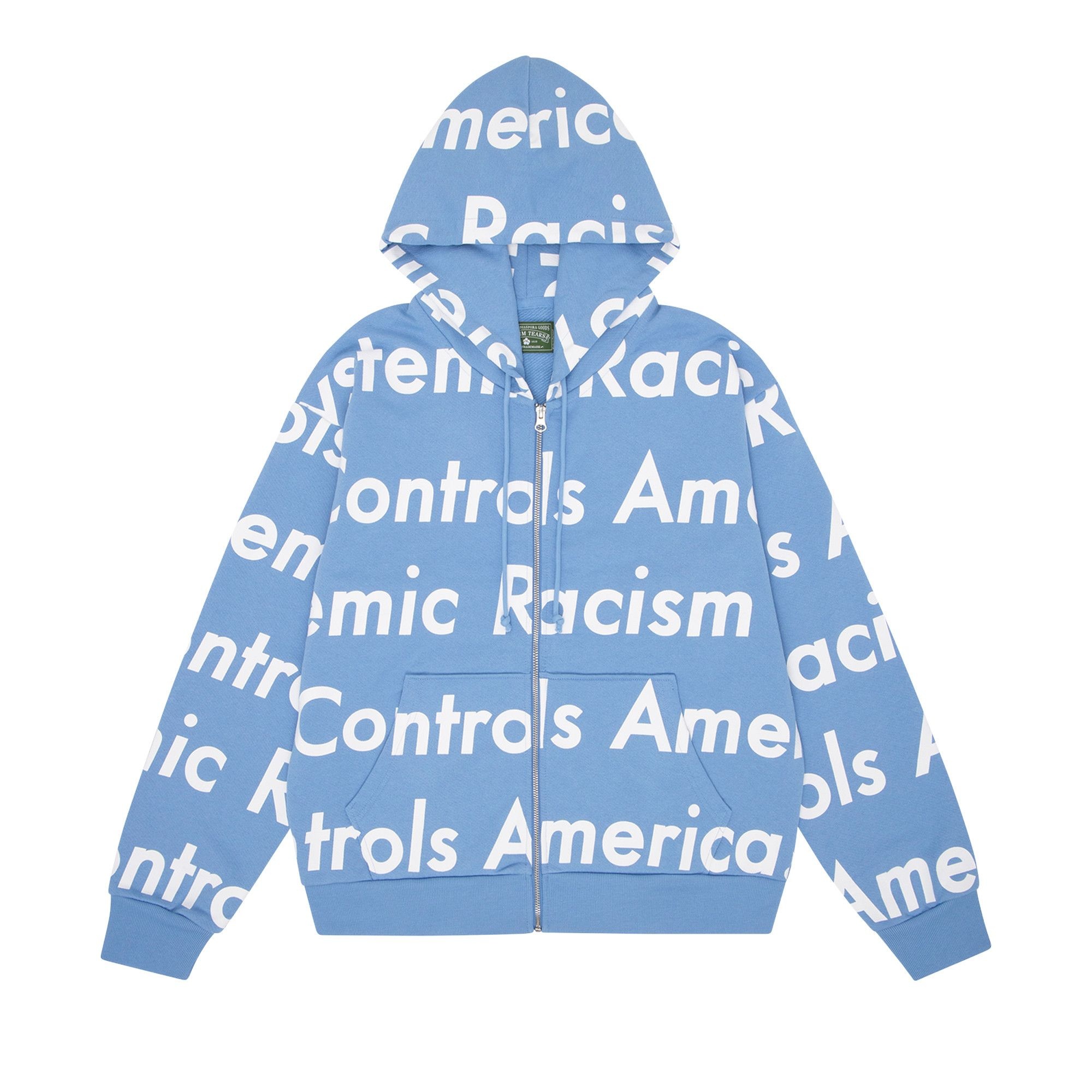 Denim Tears x Arthur Jafa Systemic Racism Controls America Zip Up Hoodie 'Dusty Blue' - 1