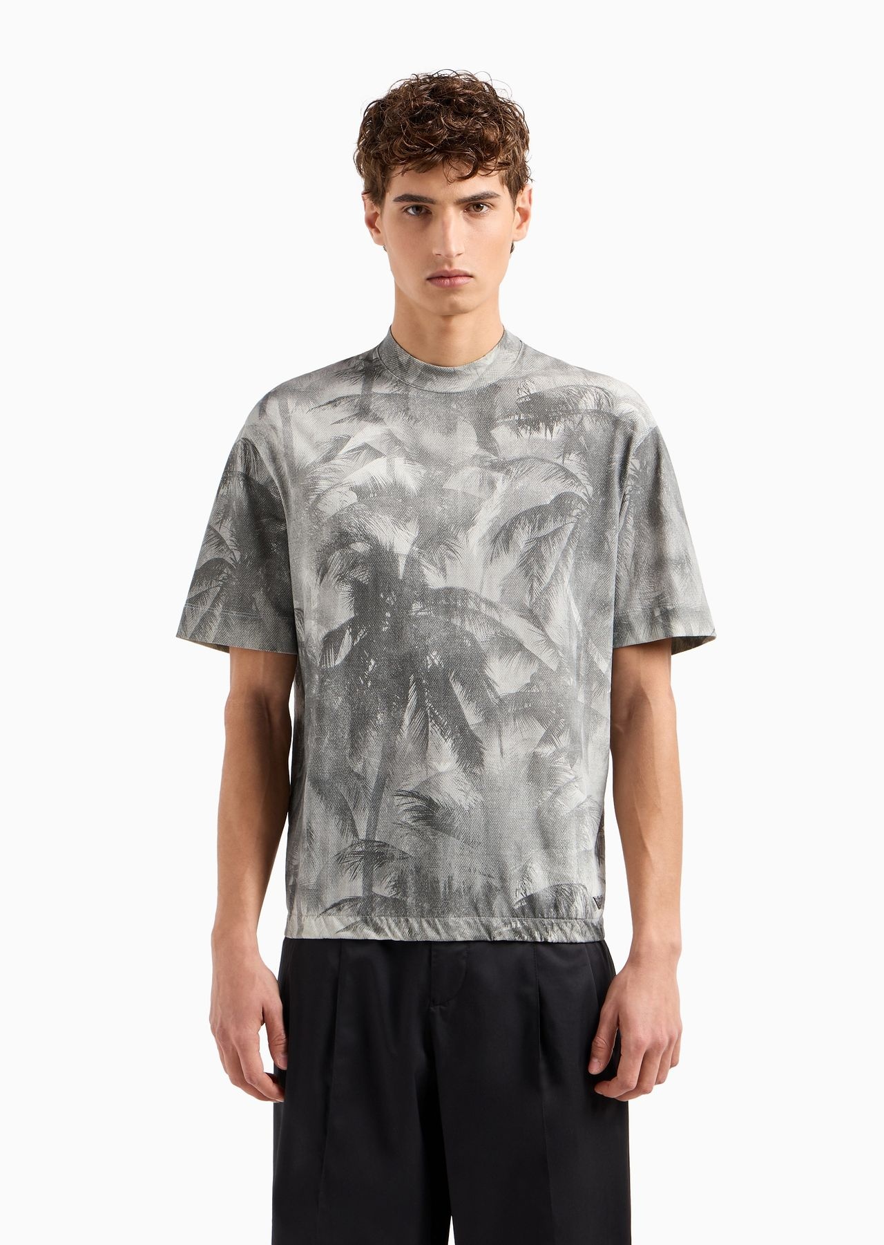 Oversized jersey T-shirt with all-over print and elasticated hem - 2