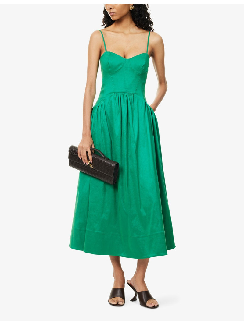 REBECCA VALLANCE Bailey Corseted Woven Midi Dress outlook