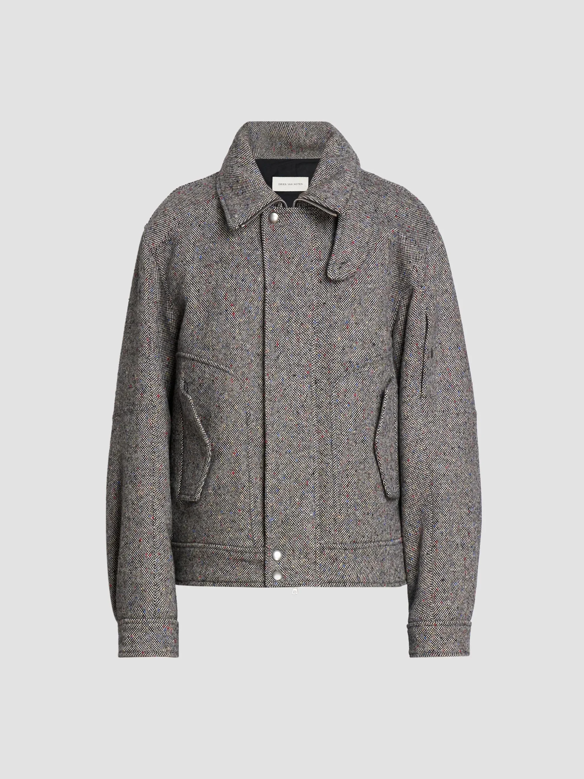 Men's Tweed Wool Zip-Front Jacket - Black - 1
