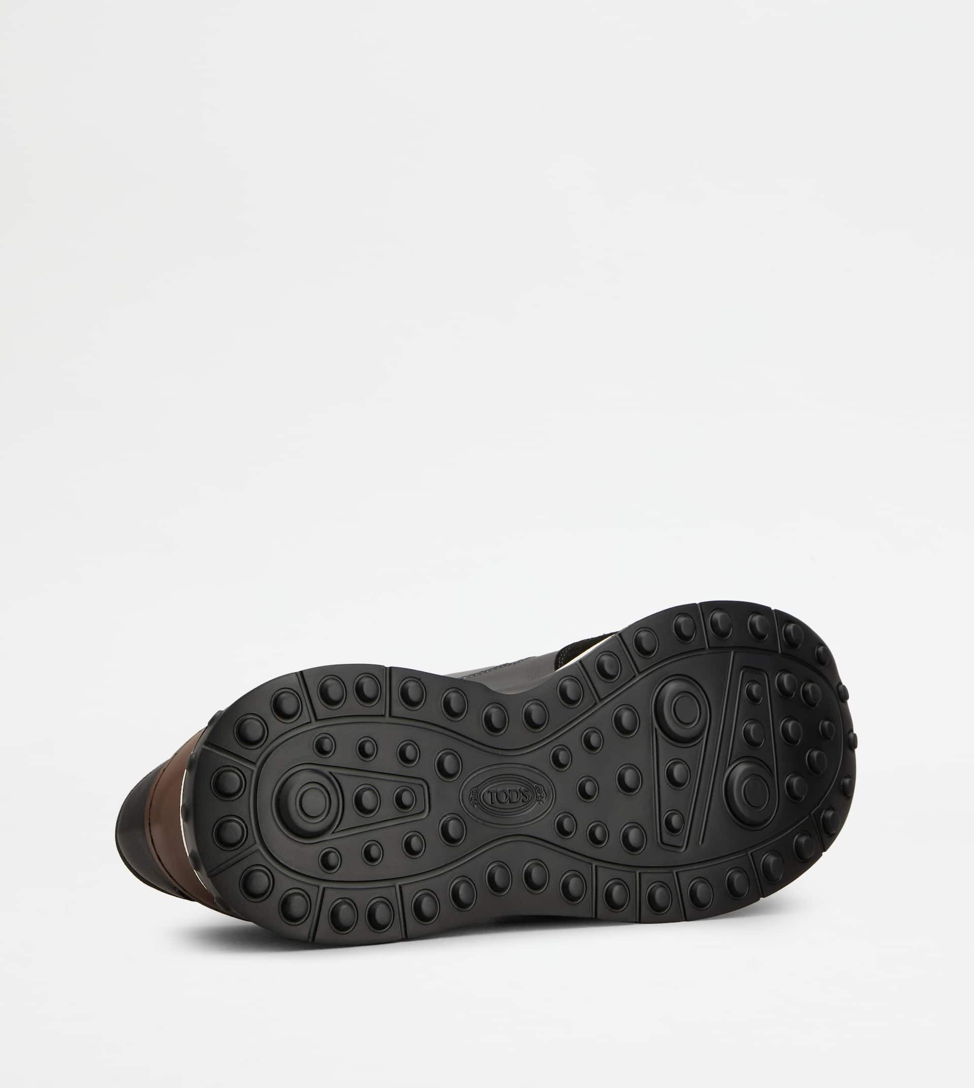 SNEAKERS IN LEATHER AND FABRIC - BLACK, GREY - 4