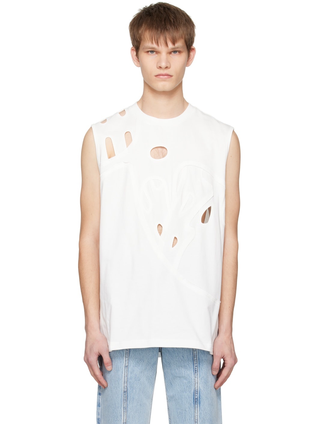 White Cutout Tank Top - 1
