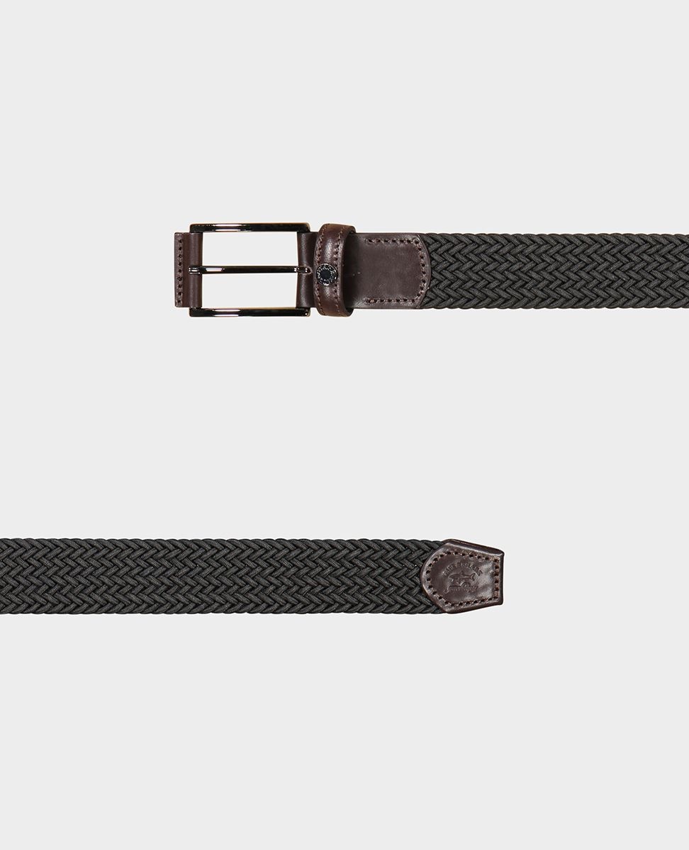 Leather trimmed woven elastic belt - 4