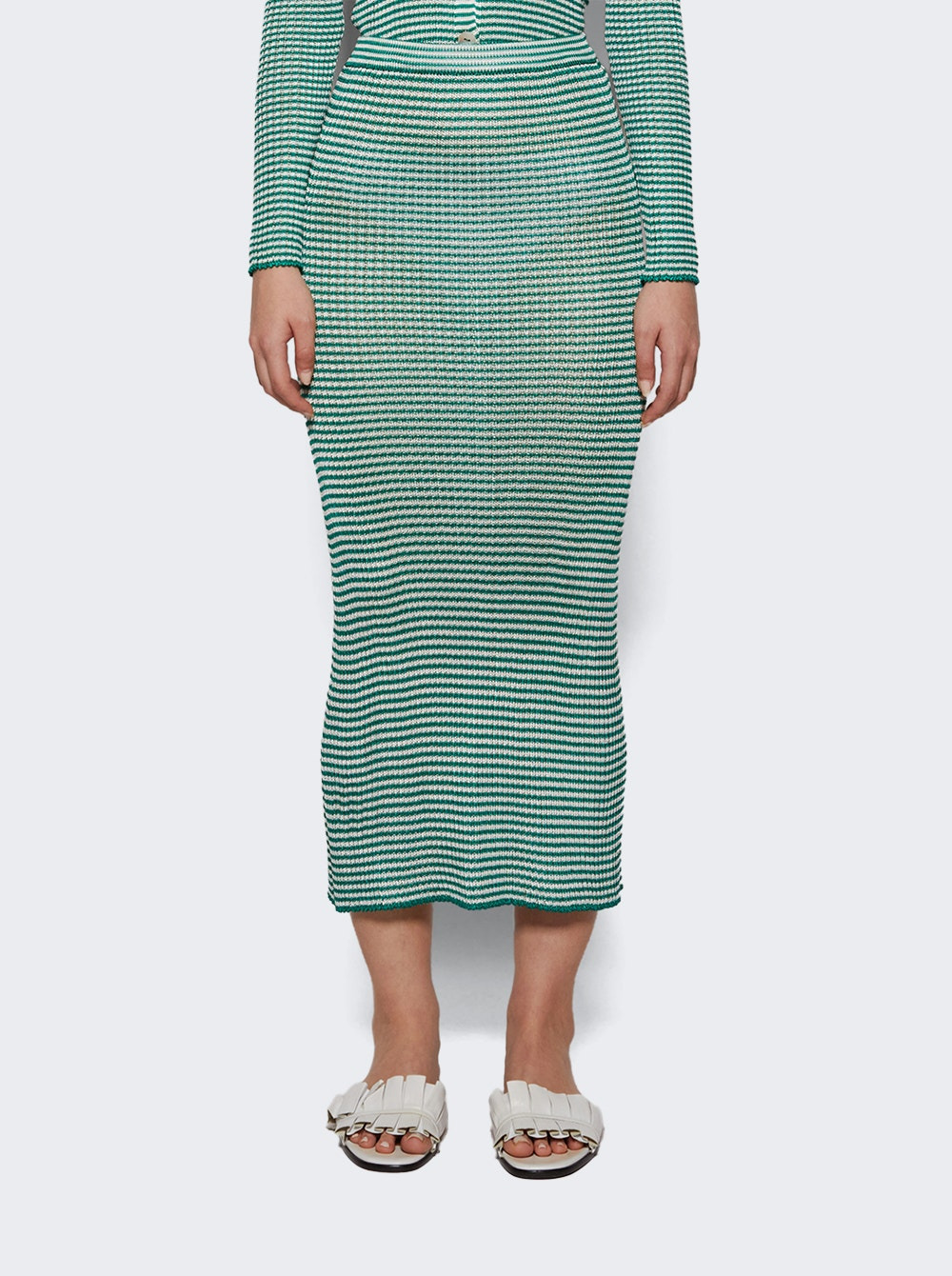 Micro Stripe Rib Skirt Palm Green Stripe - 2