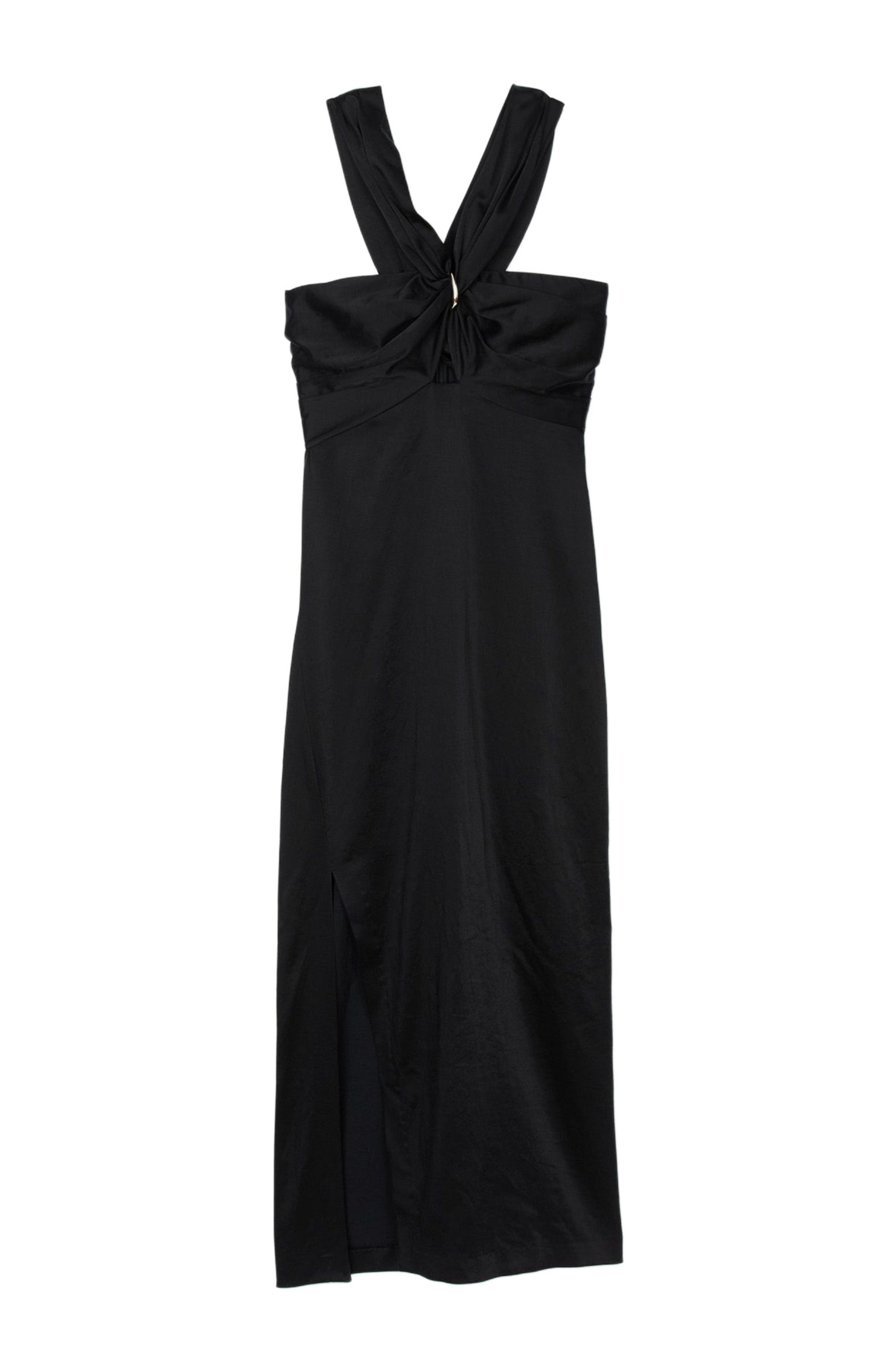 SANDRO Slit satin-effect maxi dress in Black at Nordstrom - 5