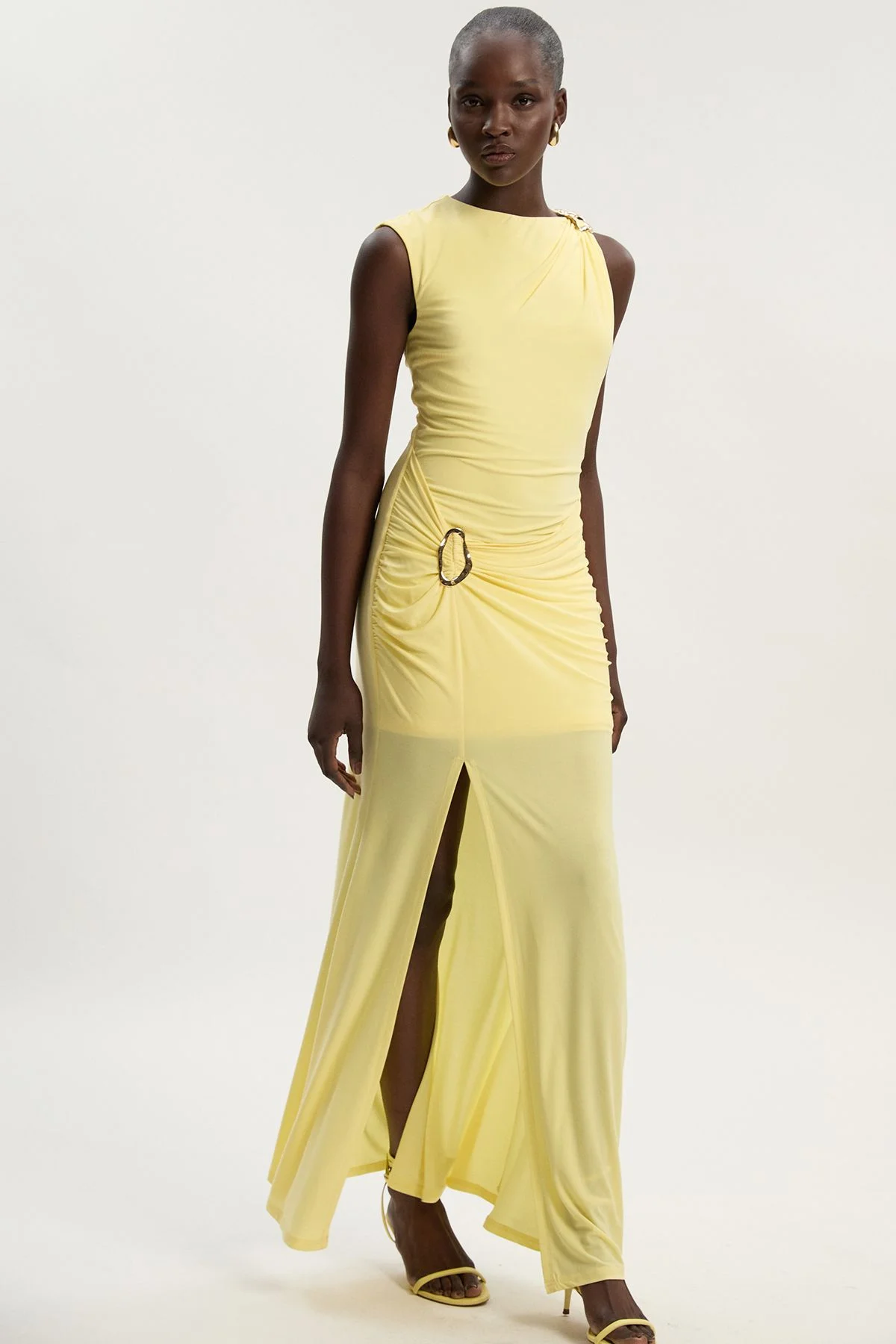 Drapey Crepe Trim Detail Ruched Maxi Dress - 1