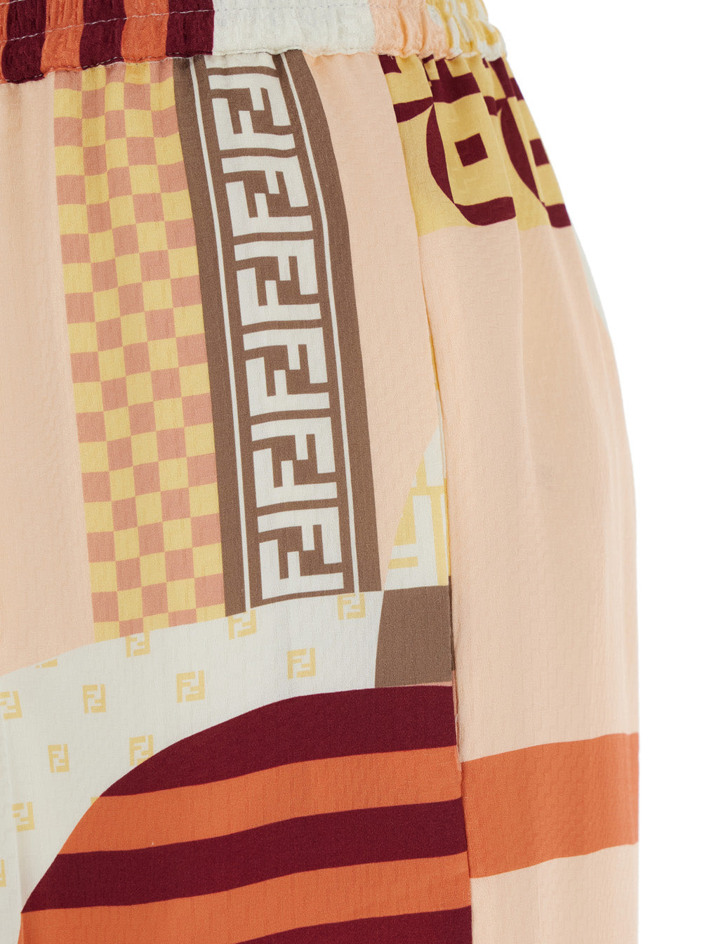 Fendi Women Multicolor Pants With High Elastic Waist And All-Over Patchwork Print In Silk Woman - 3