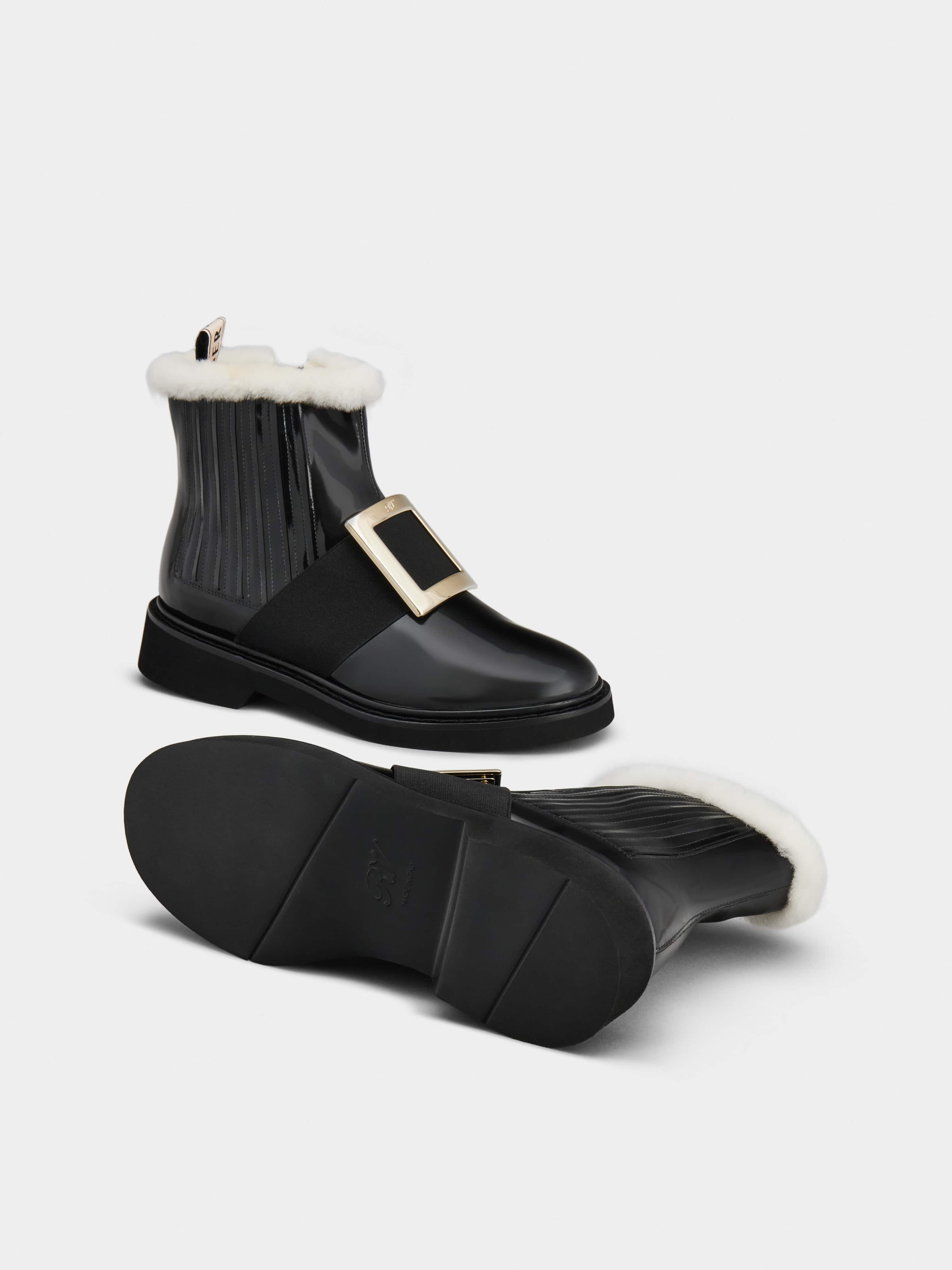 Viv' Rangers Metal Buckle Fur Booties in Patent Leather - 6