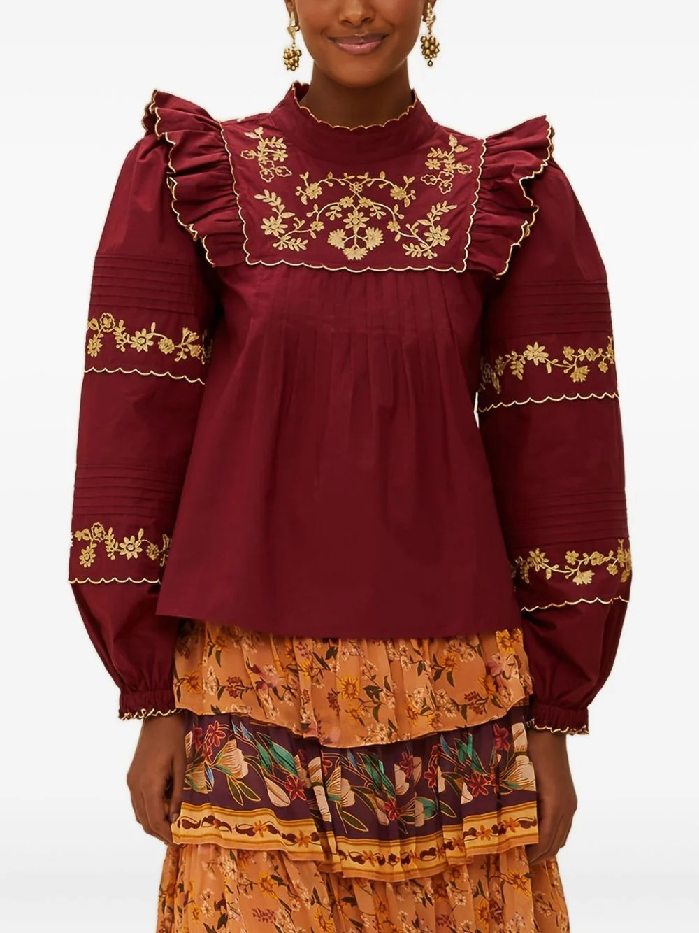 ruffled embroidered top - 1