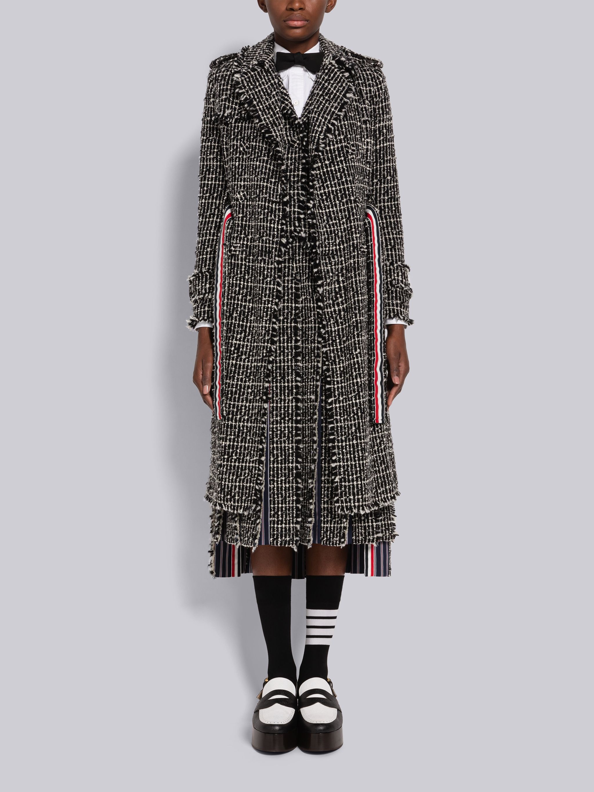Check Cashmere Tweed High Armhole Trench Coat - 4