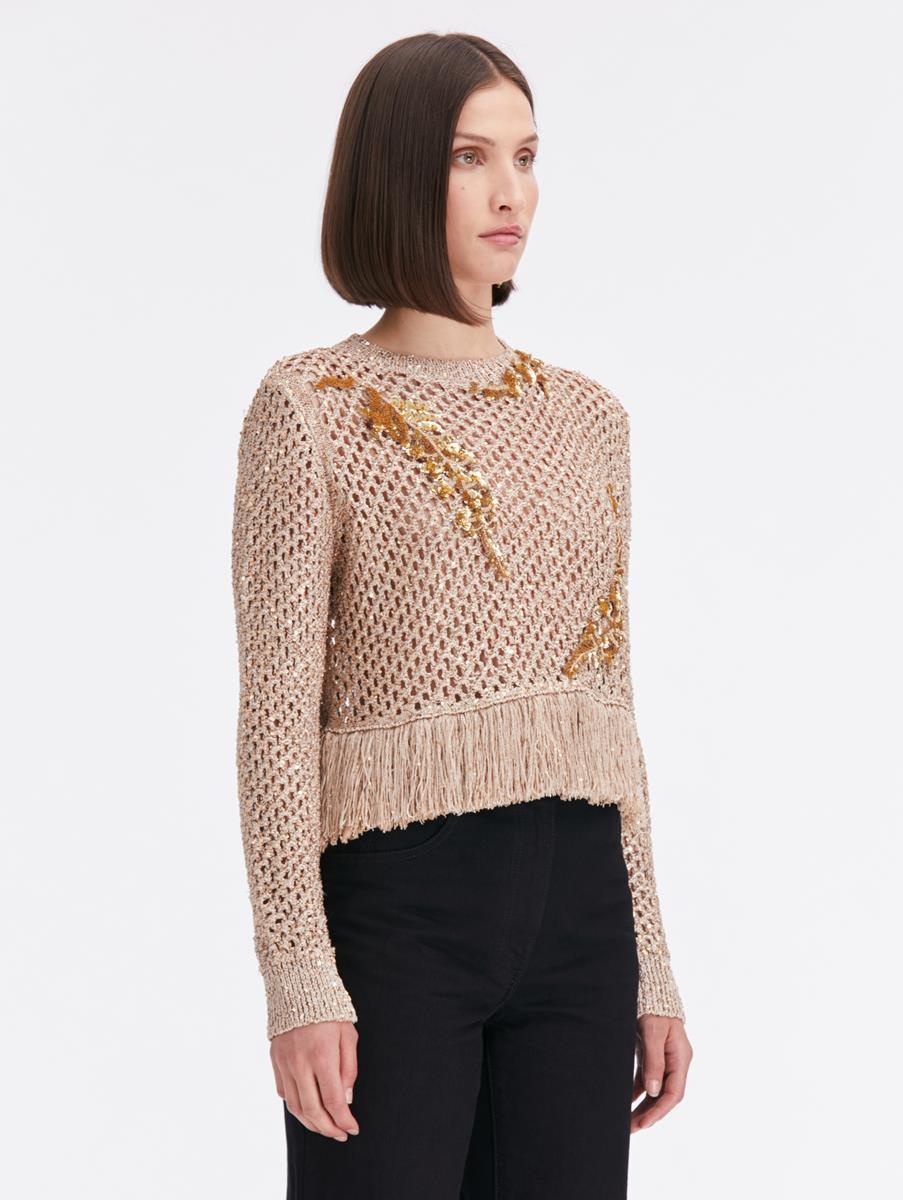 SEQUIN EMBROIDERED CROCHET PULLOVER - 4