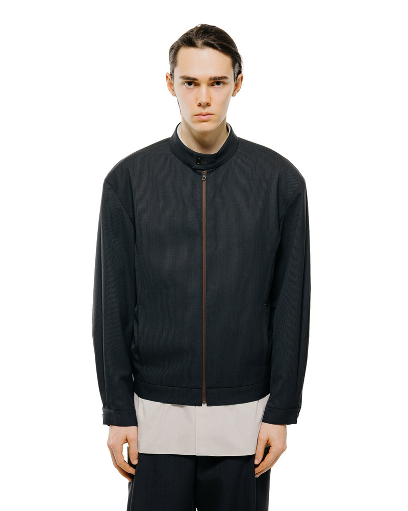 AMOMENTO Wool Stripe Zip-Up Jumper Black outlook