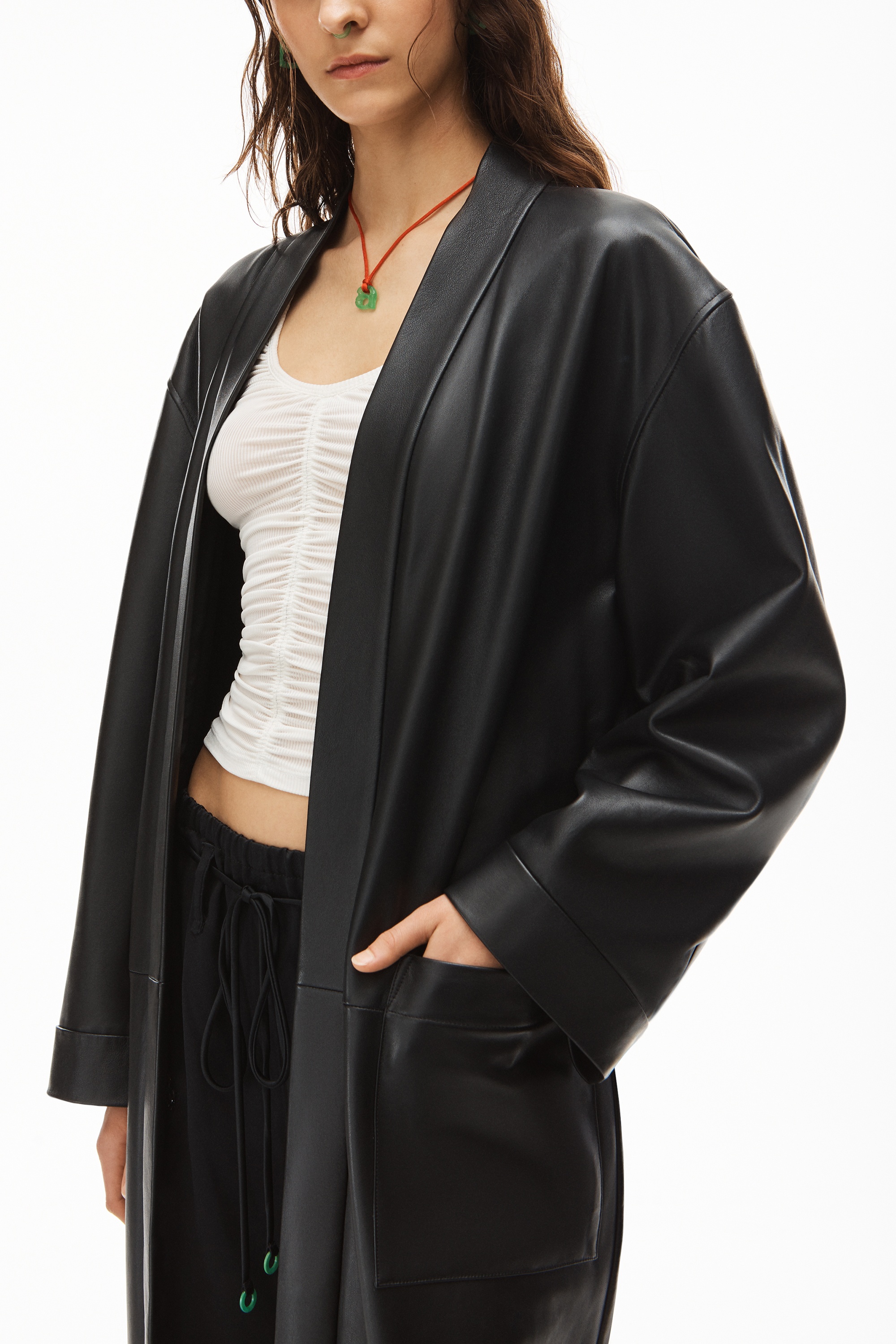 PJ ROBE COAT WITH LOGO IN LAMBSKIN - 3