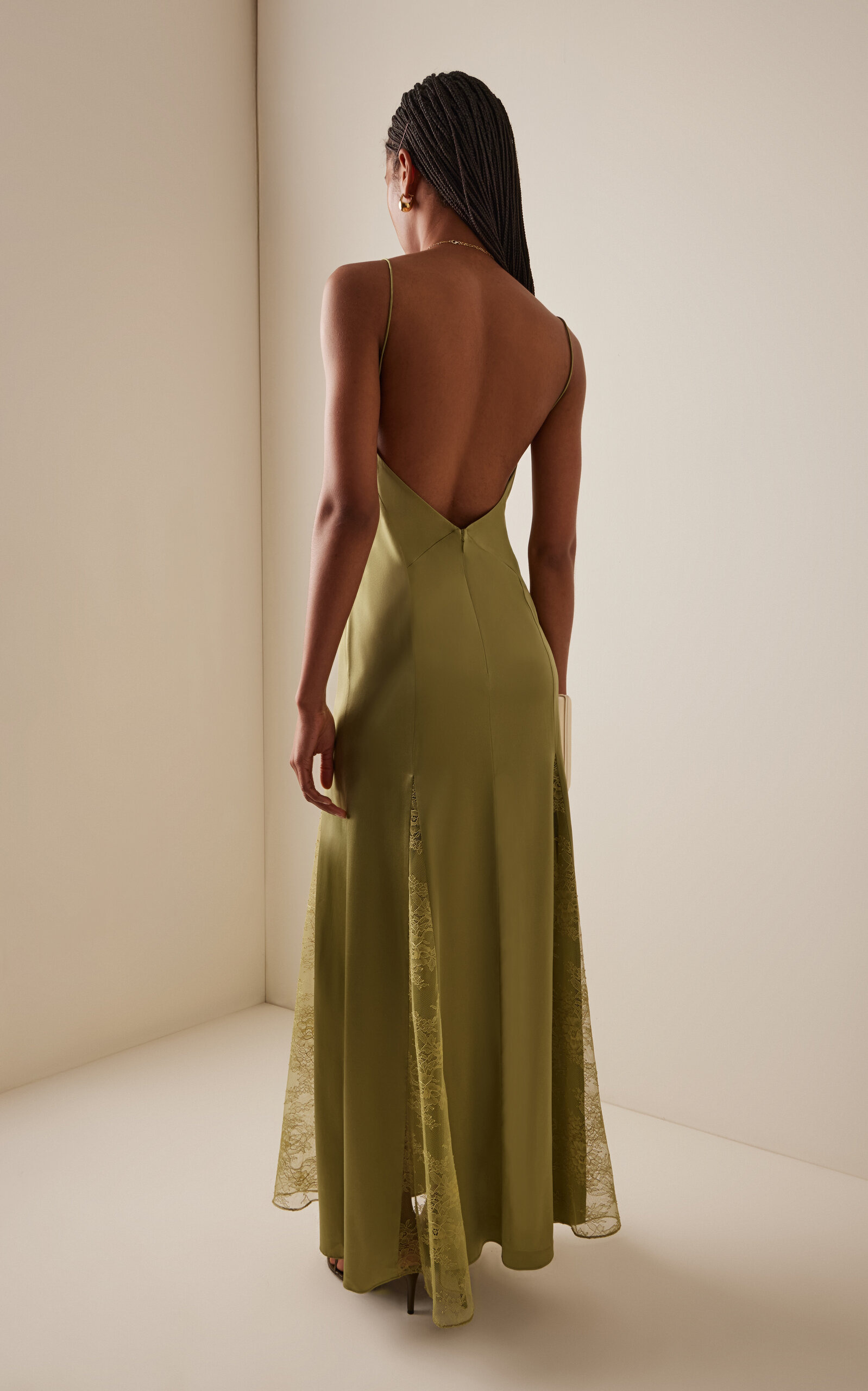 Exclusive Trinity Lace-Inset Silk Maxi Slip Dress green - 4