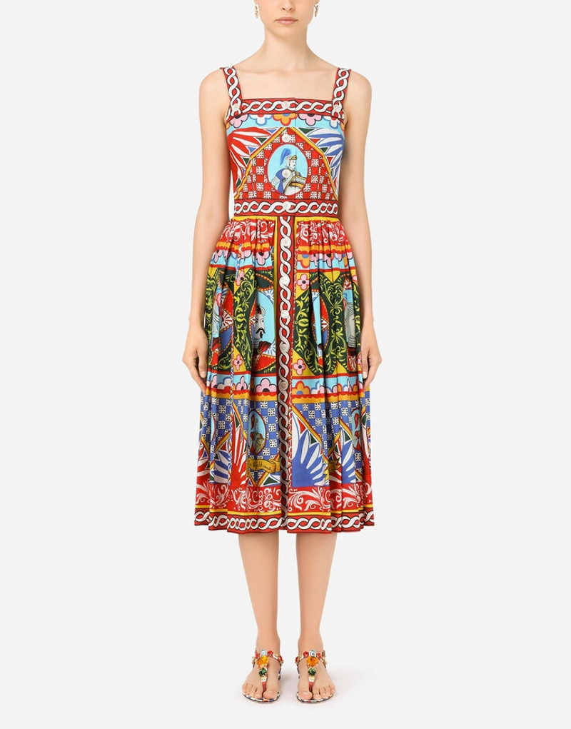 Carretto-print poplin calf-length dress 1