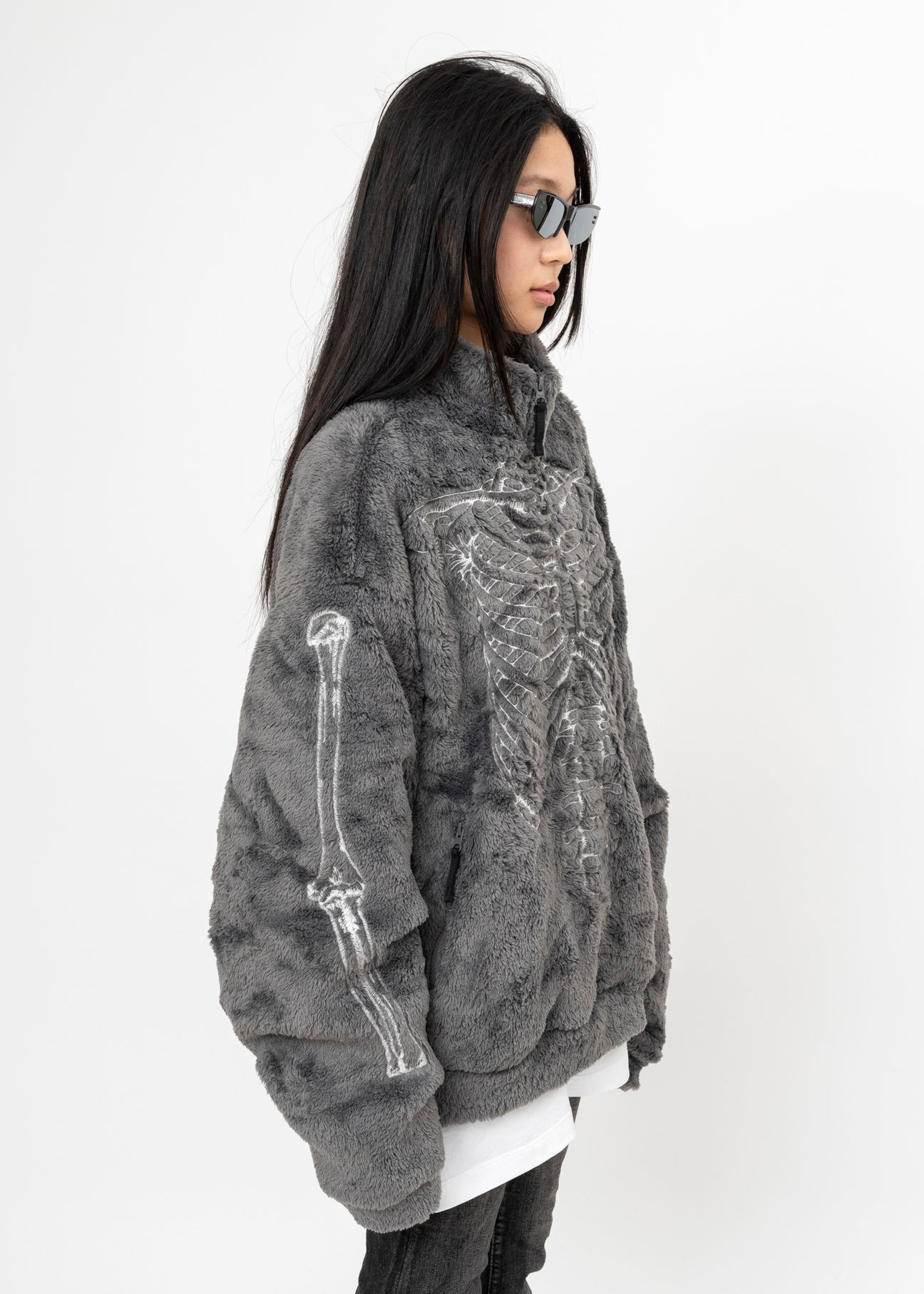 GREY DOUBLET GLOWINTHEDARK SKELTON FLEECEJACKET - 2