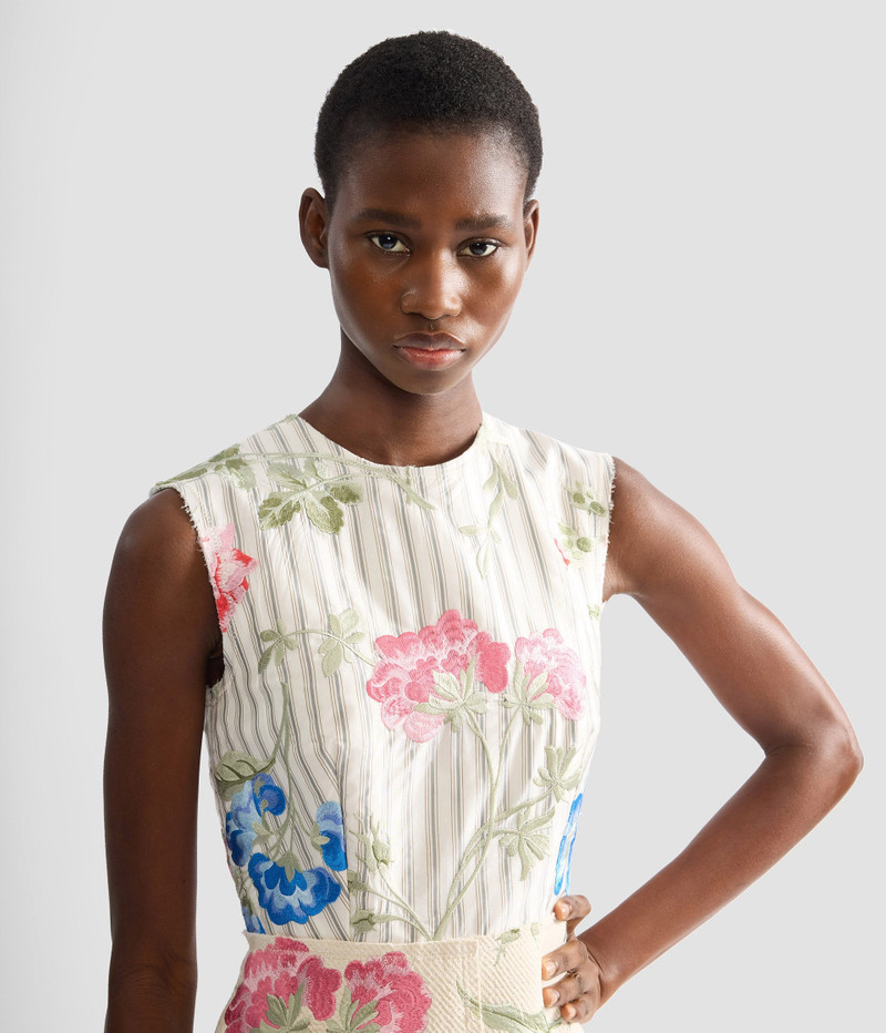 EMBROIDERED COTTON TWILL PENCIL MIDI DRESS 5