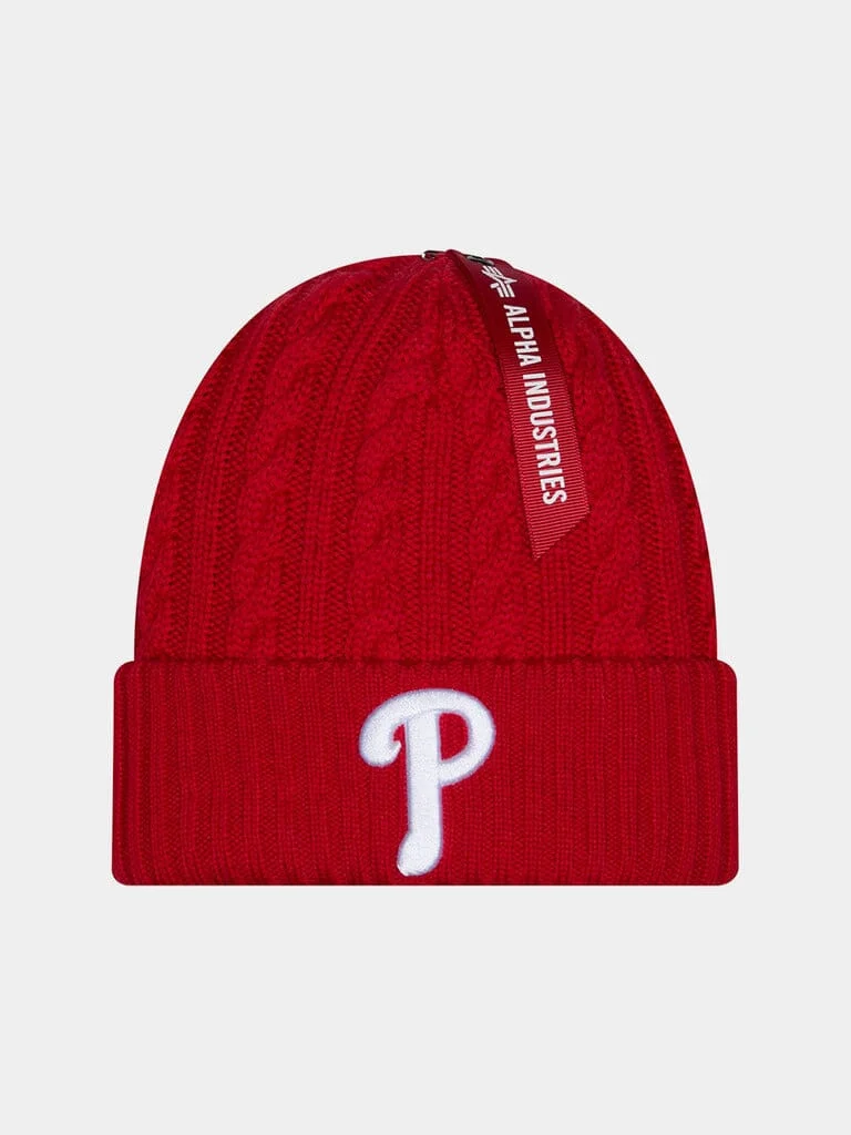 PHILADELPHIA PHILLIES X ALPHA X NEW ERA CABLE KNIT BEANIE - 1
