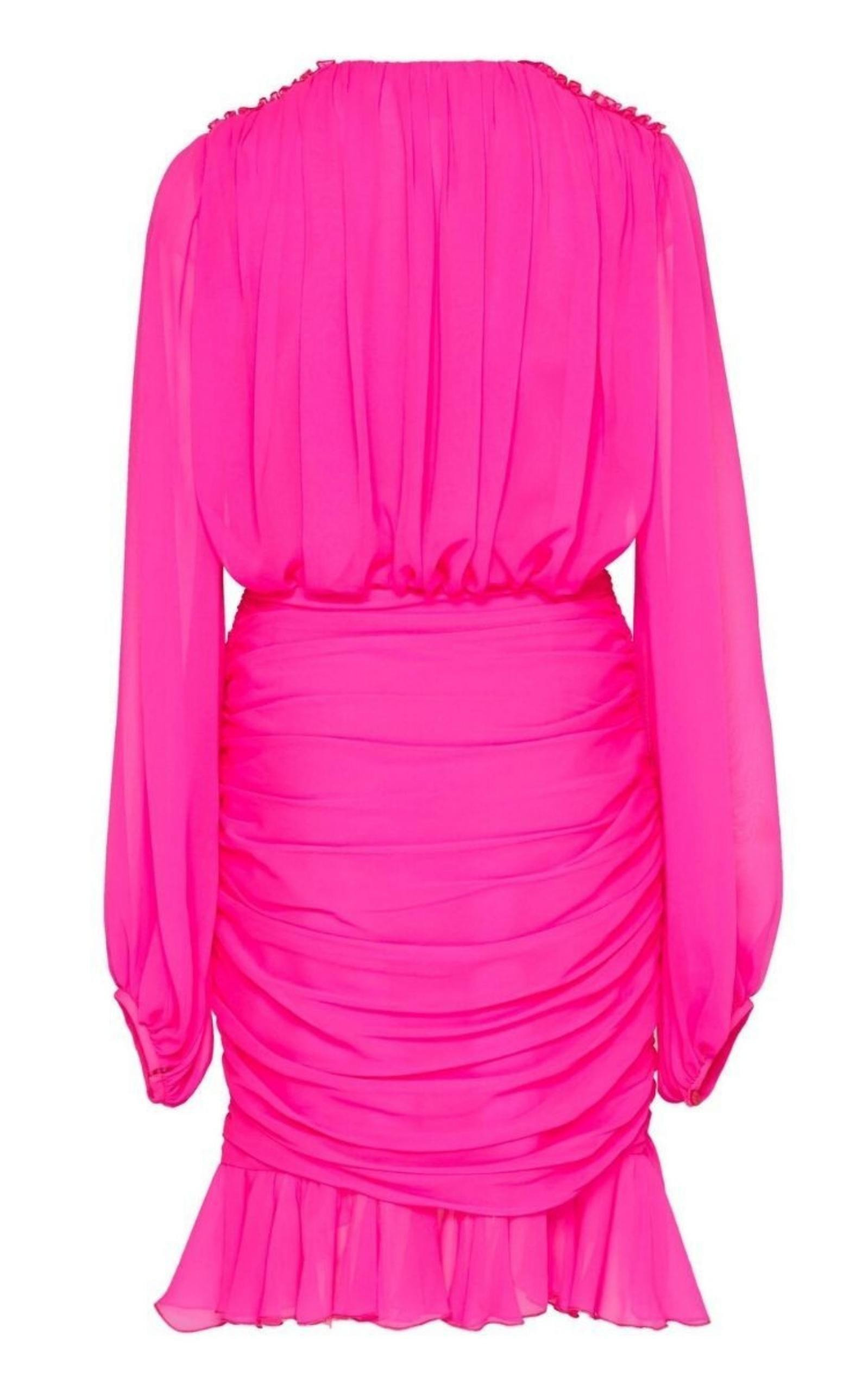 Ruched Neon Silk-Chiffon Mini Dress - 5