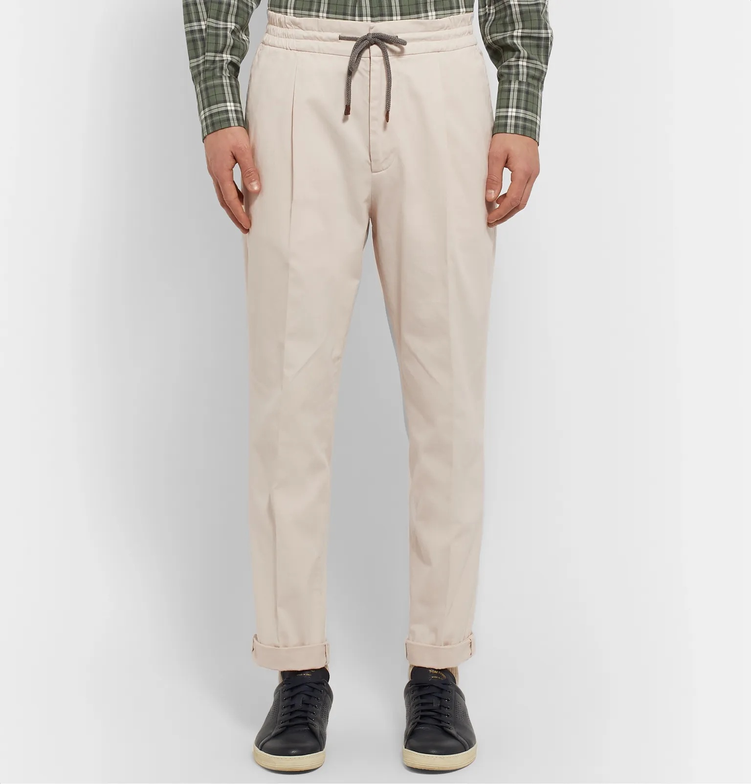 Tapered Pleated Cotton-Blend Twill Drawstring Trousers - 4